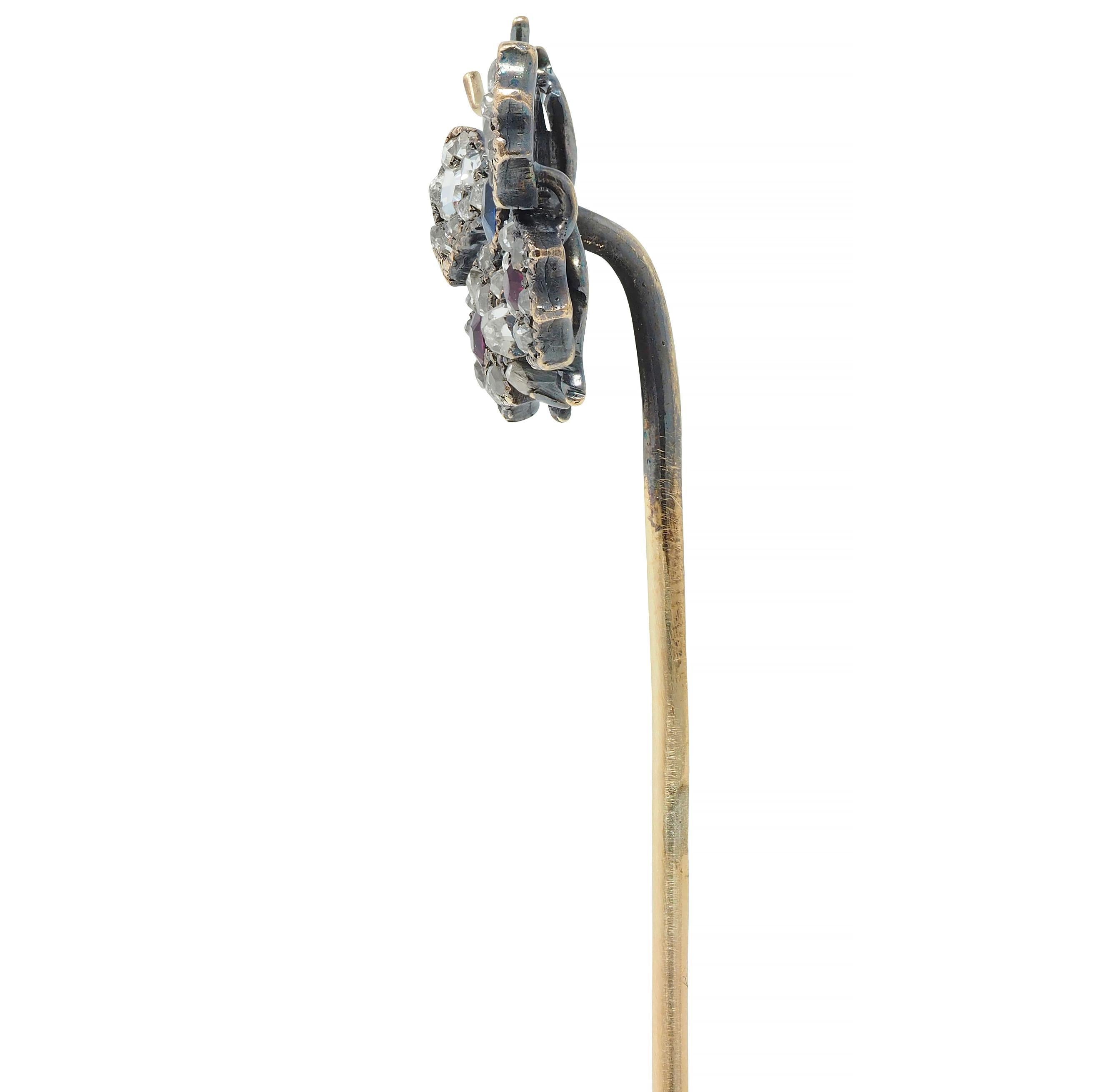 Women's or Men's Tiffany & Co. Victorian Diamond Ruby Sapphire 18 Karat Gold Butterfly Stickpin For Sale