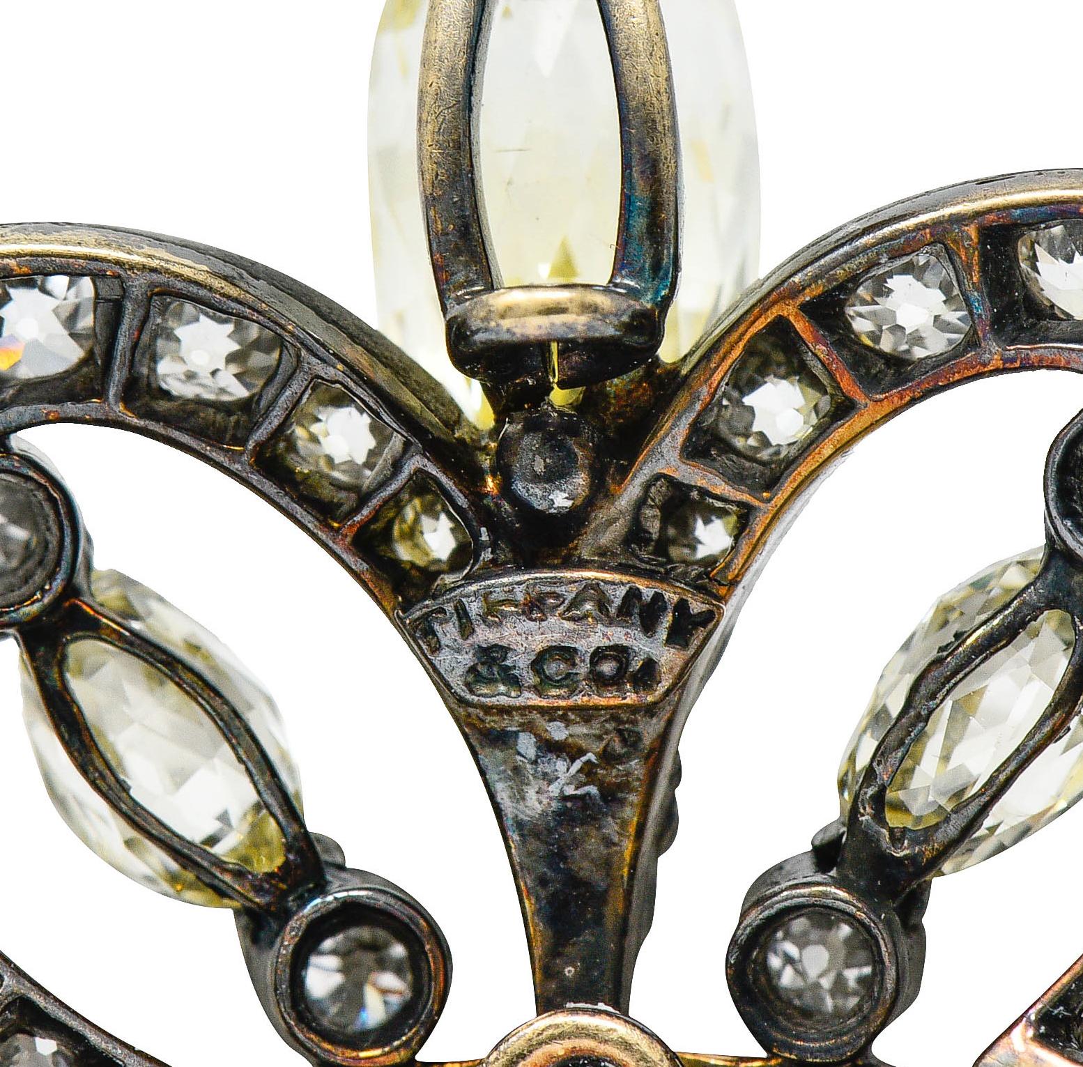 Tiffany & Co. Victorian Fancy Yellow Briolette Diamond & White Diamond Brooch In Excellent Condition In Philadelphia, PA