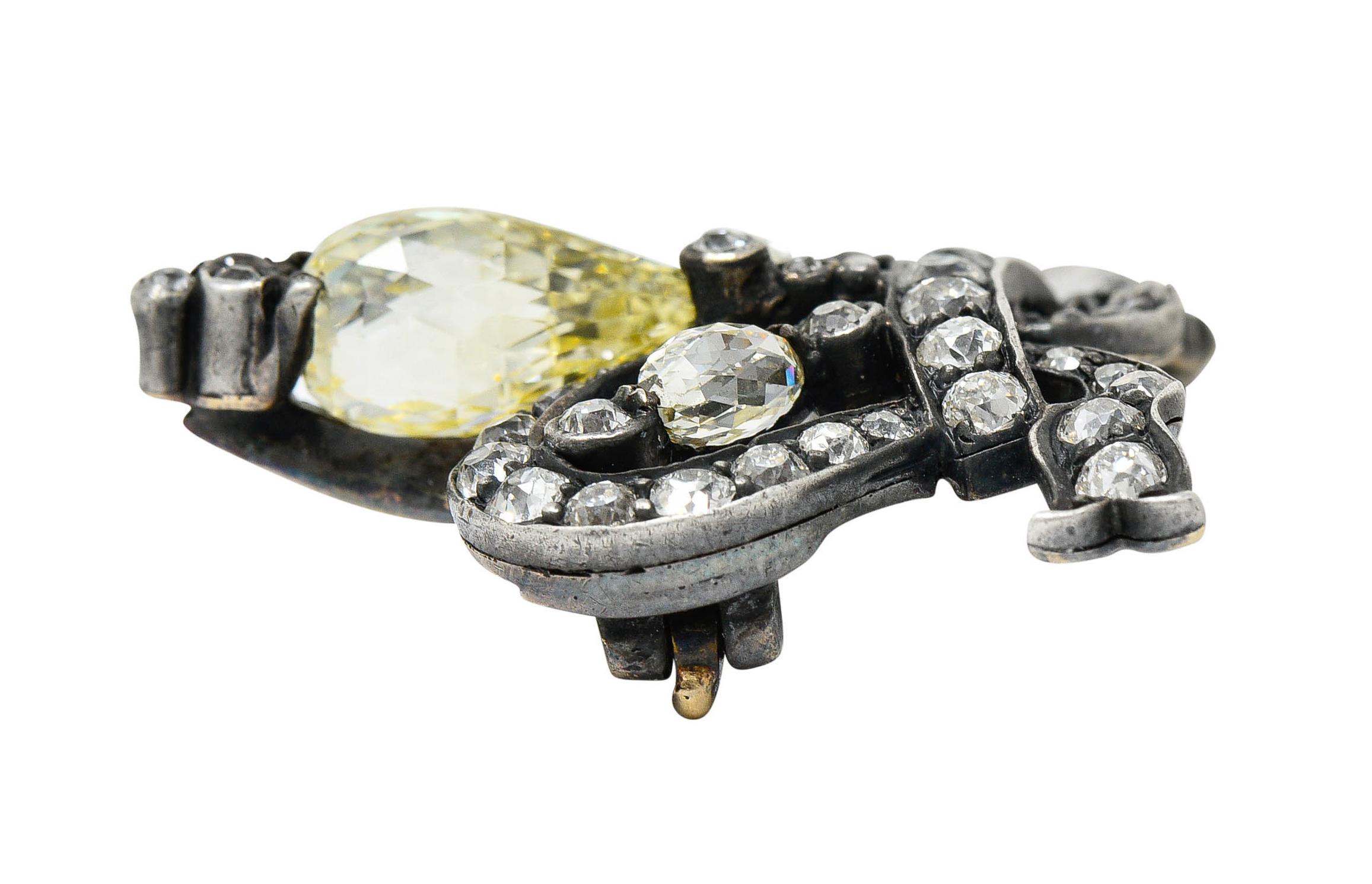 Tiffany & Co. Victorian Fancy Yellow Briolette Diamond & White Diamond Brooch 2
