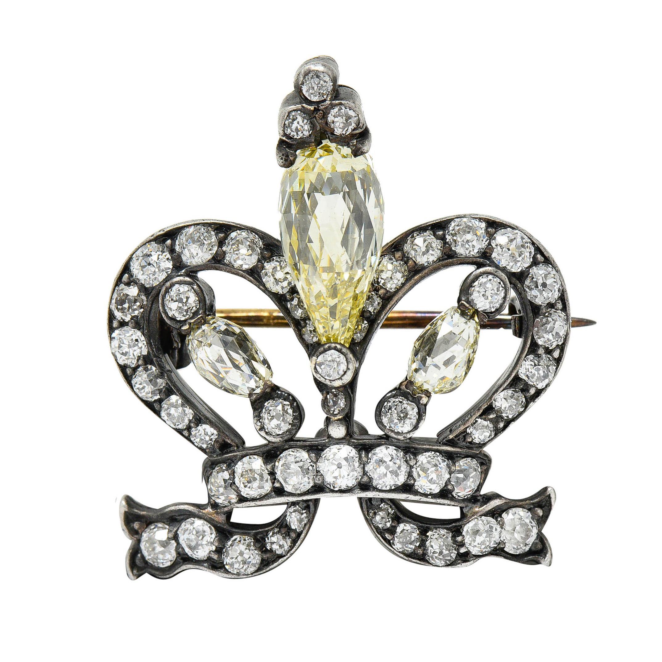 Tiffany & Co. Victorian Fancy Yellow Briolette Diamond & White Diamond Brooch