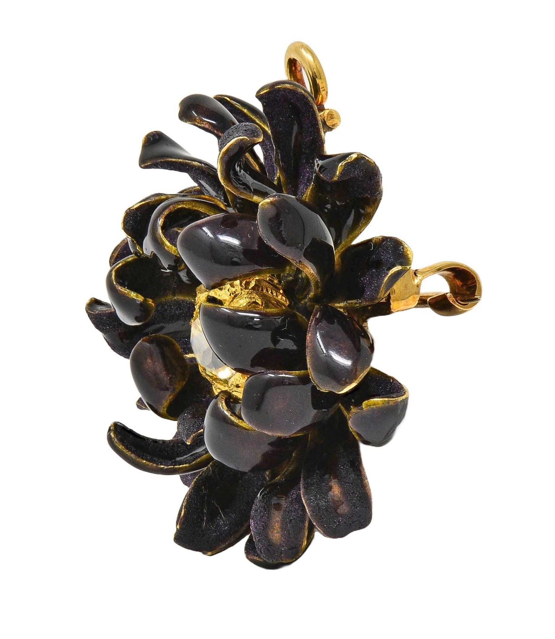 Tiffany & Co. Broche victoriano de oro de 14 quilates con esmalte de diamantes amarillos de fantasía Flor de mamá Victoriano en venta