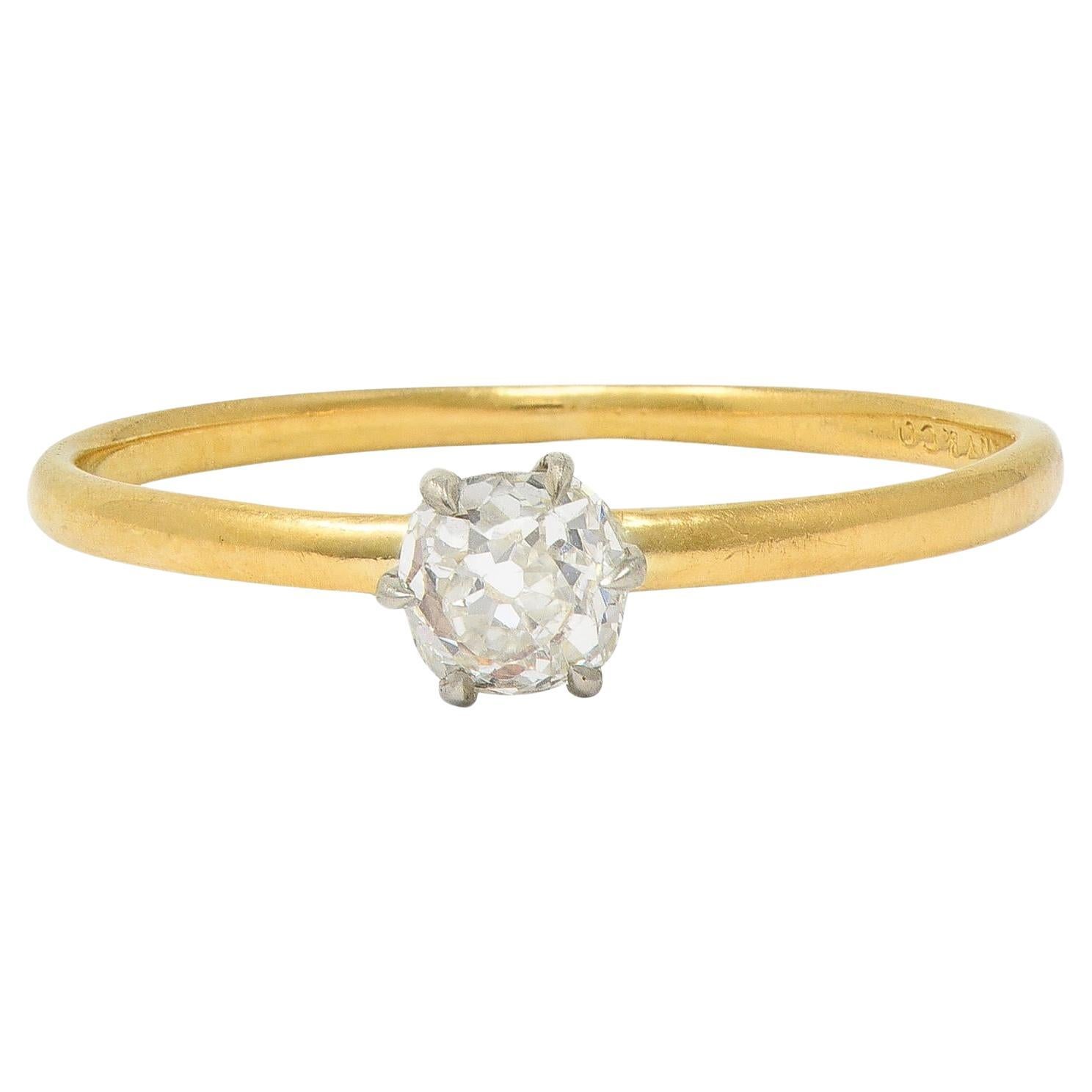 Tiffany & Co. Bague de fiançailles victorienne ancienne mine en or bicolore 18 carats