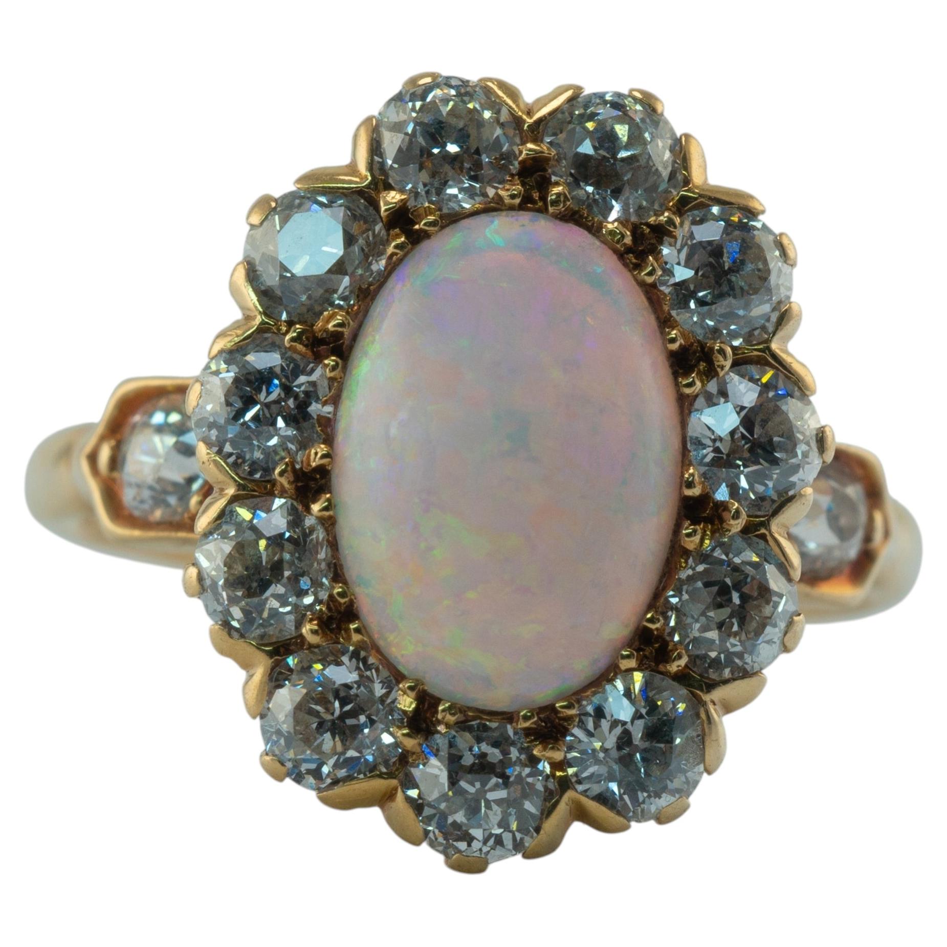 Tiffany & Co Victorian Opal Diamond Ring 18K Gold Old European cut 1.14ct