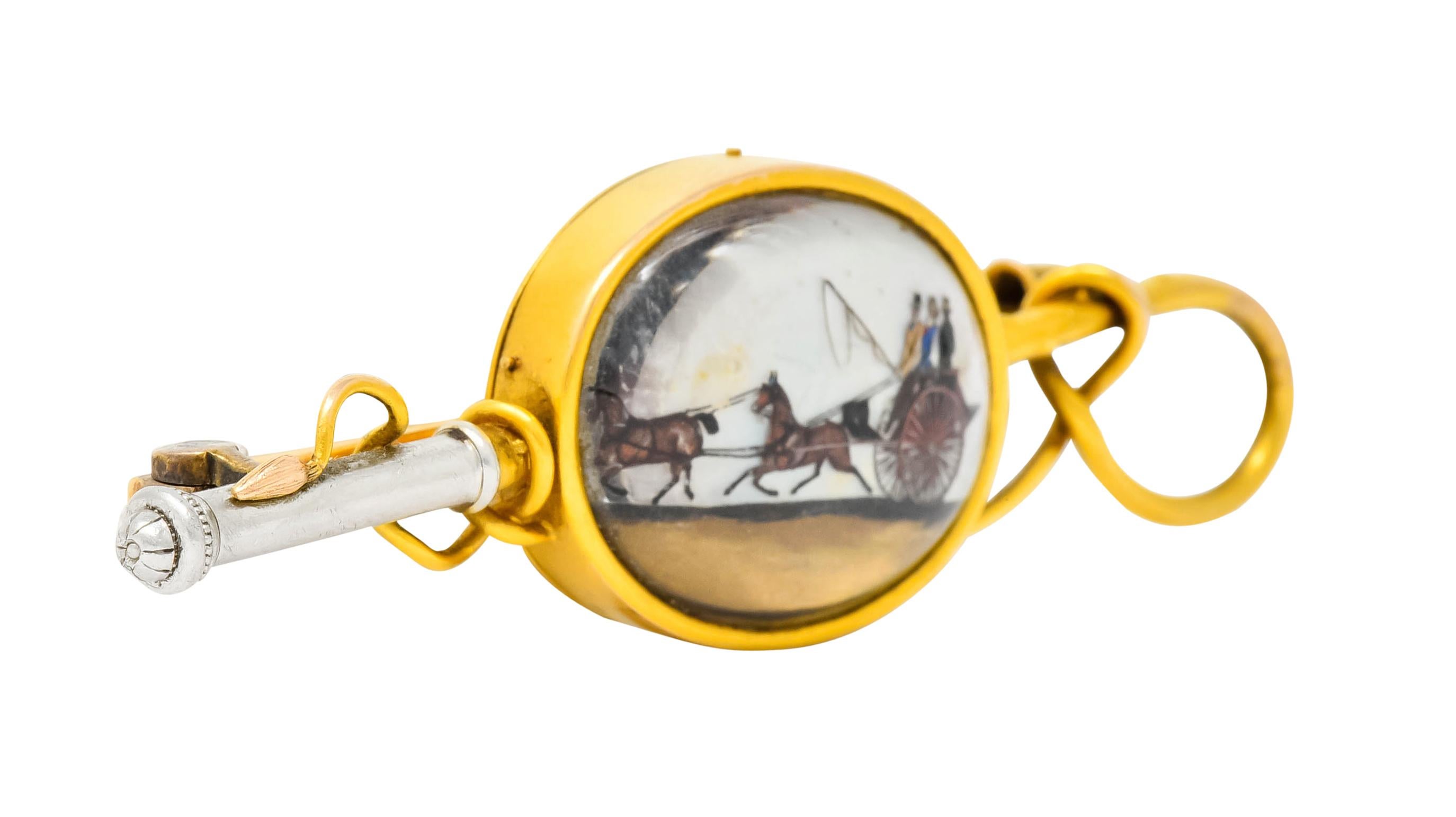 Tiffany & Co. Victorian Painted Crystal Platinum 18 Karat Gold Equestrian Brooch In Excellent Condition In Philadelphia, PA