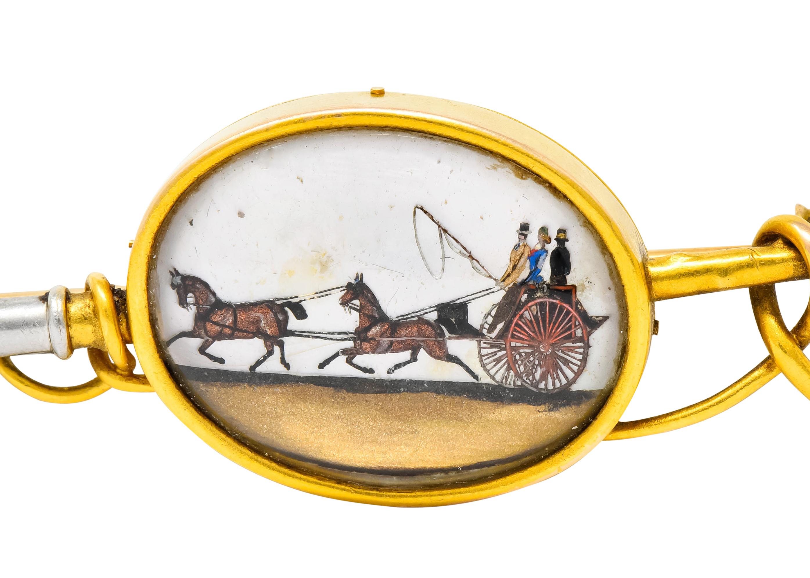 Tiffany & Co. Victorian Painted Crystal Platinum 18 Karat Gold Equestrian Brooch 1
