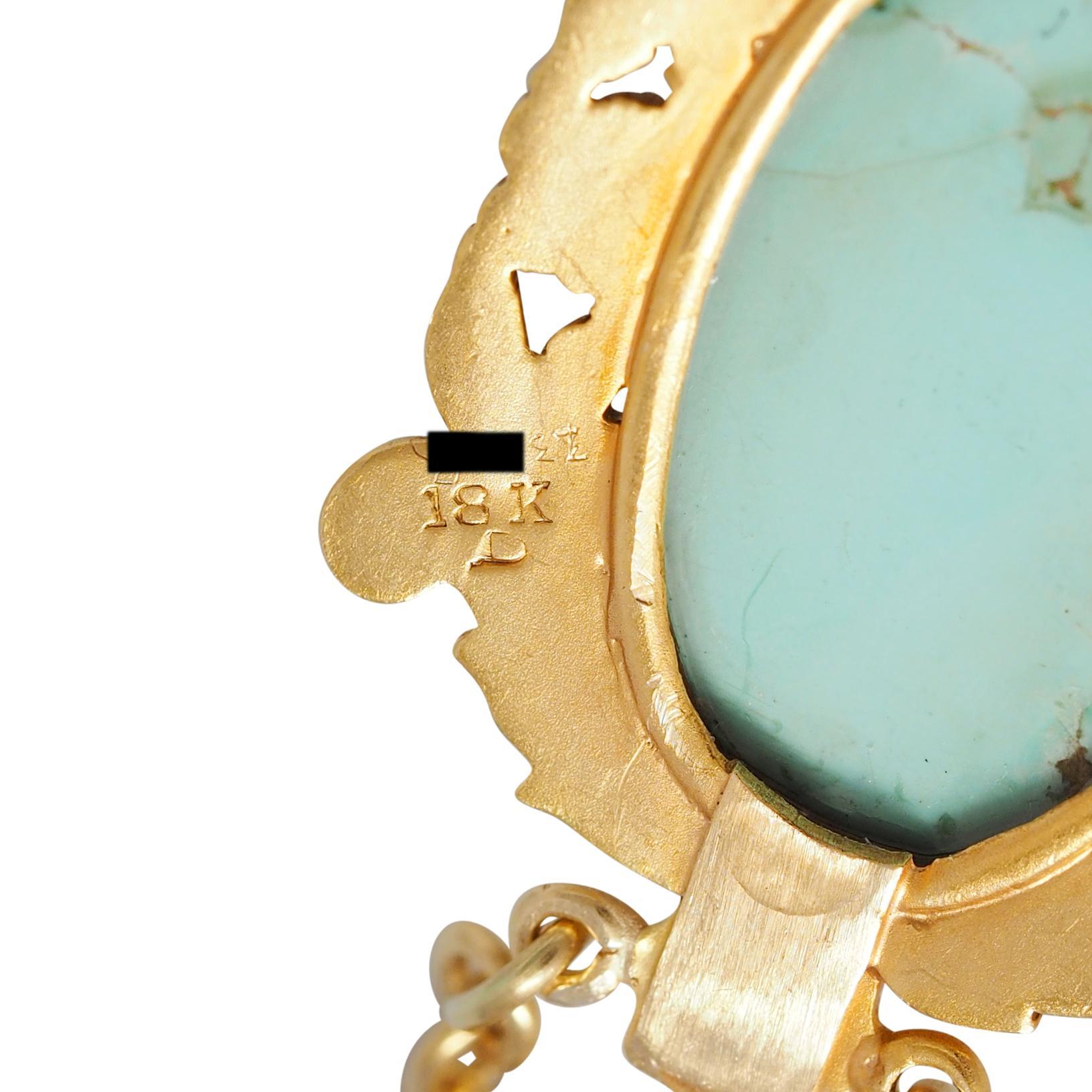 Tiffany & Co. Victorian Turquoise 18 Karat Yellow Gold Antique Floral Necklace 3