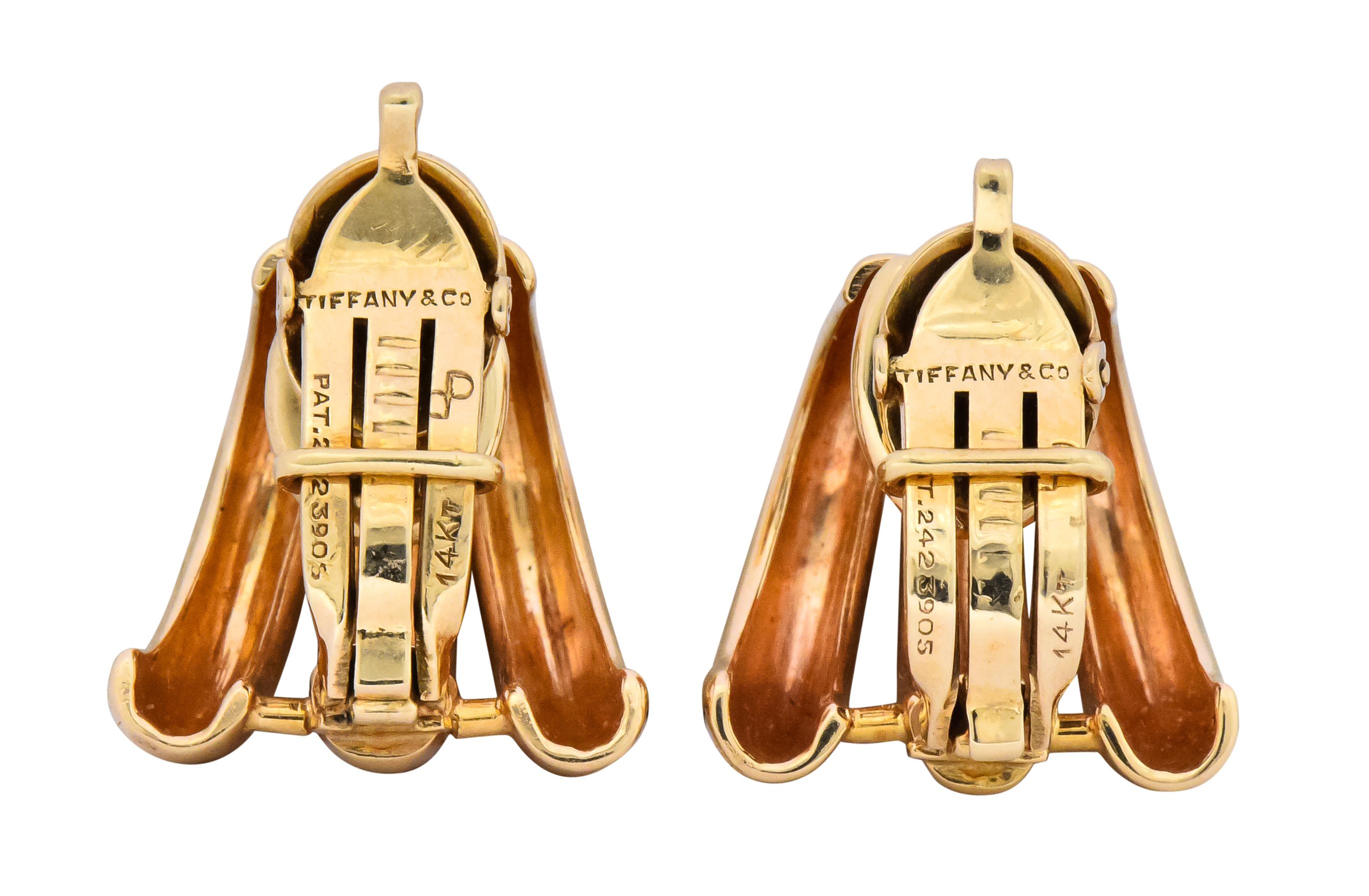Tiffany & Co. Vintage 14 Karat Gold J Hoop Ear-Clip Earrings In Excellent Condition In Philadelphia, PA
