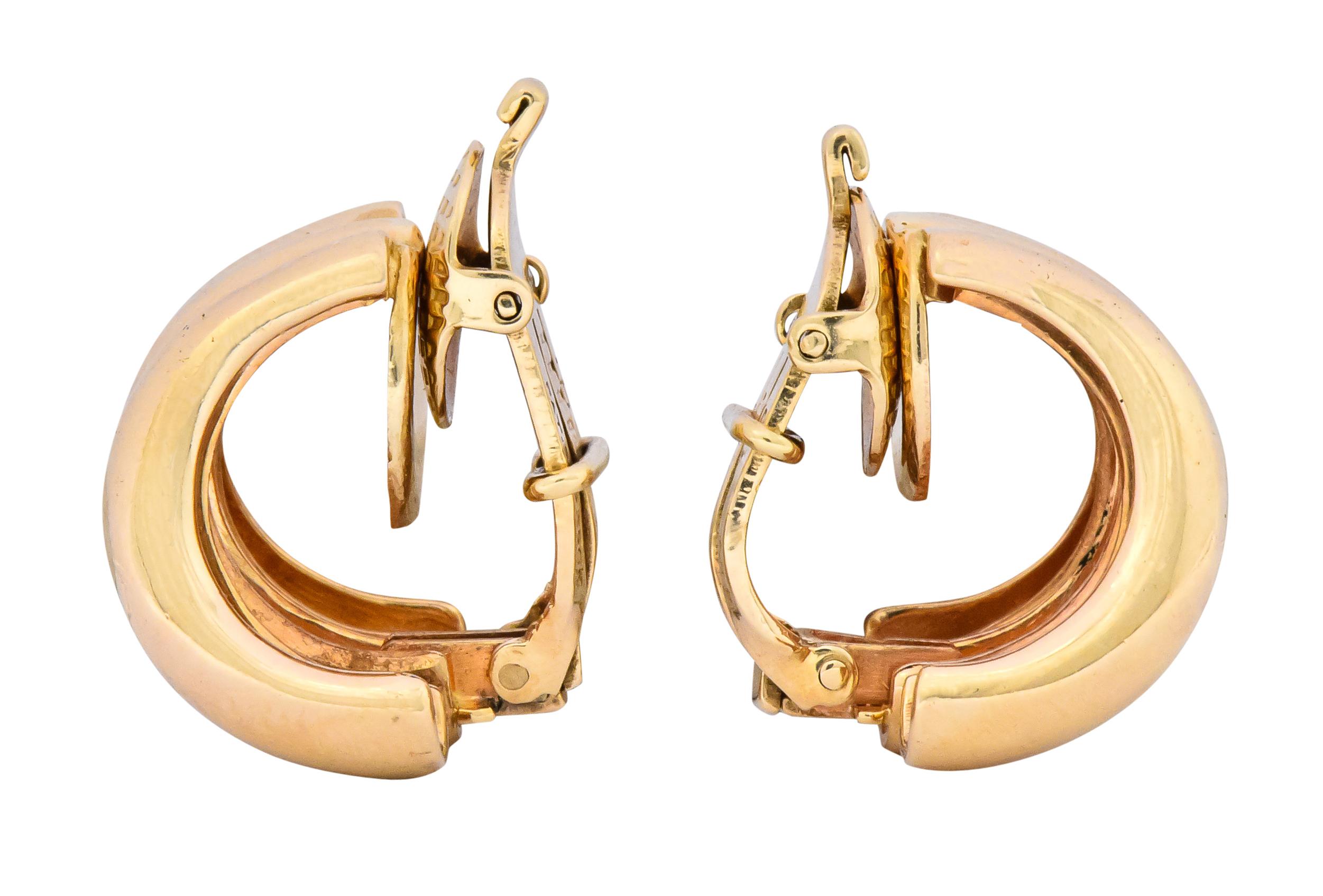 Women's or Men's Tiffany & Co. Vintage 14 Karat Gold J Hoop Ear-Clip Earrings