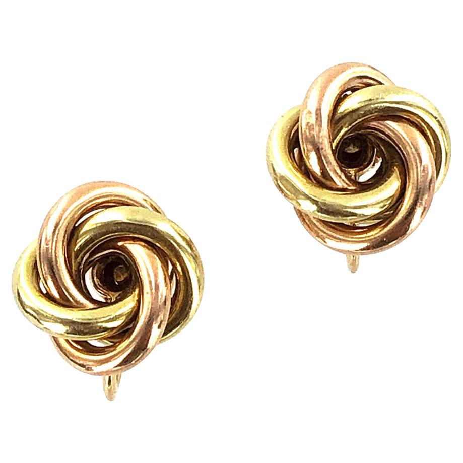 Tiffany & Co. Vintage 14 Karat Two-Tone Gold Knot Clip Earrings