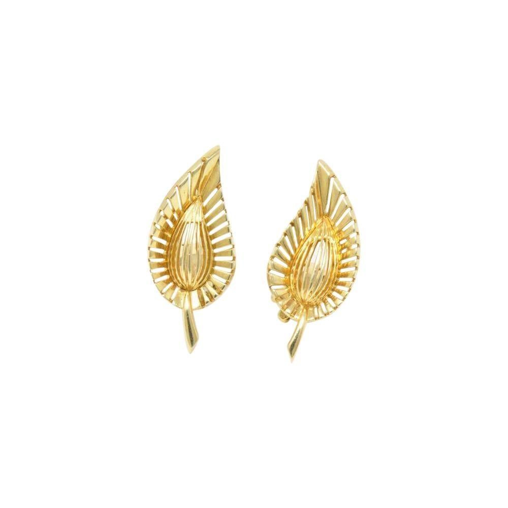 Modernist Tiffany & Co. Vintage 14 Karat Yellow Gold Leaf Clip Earrings
