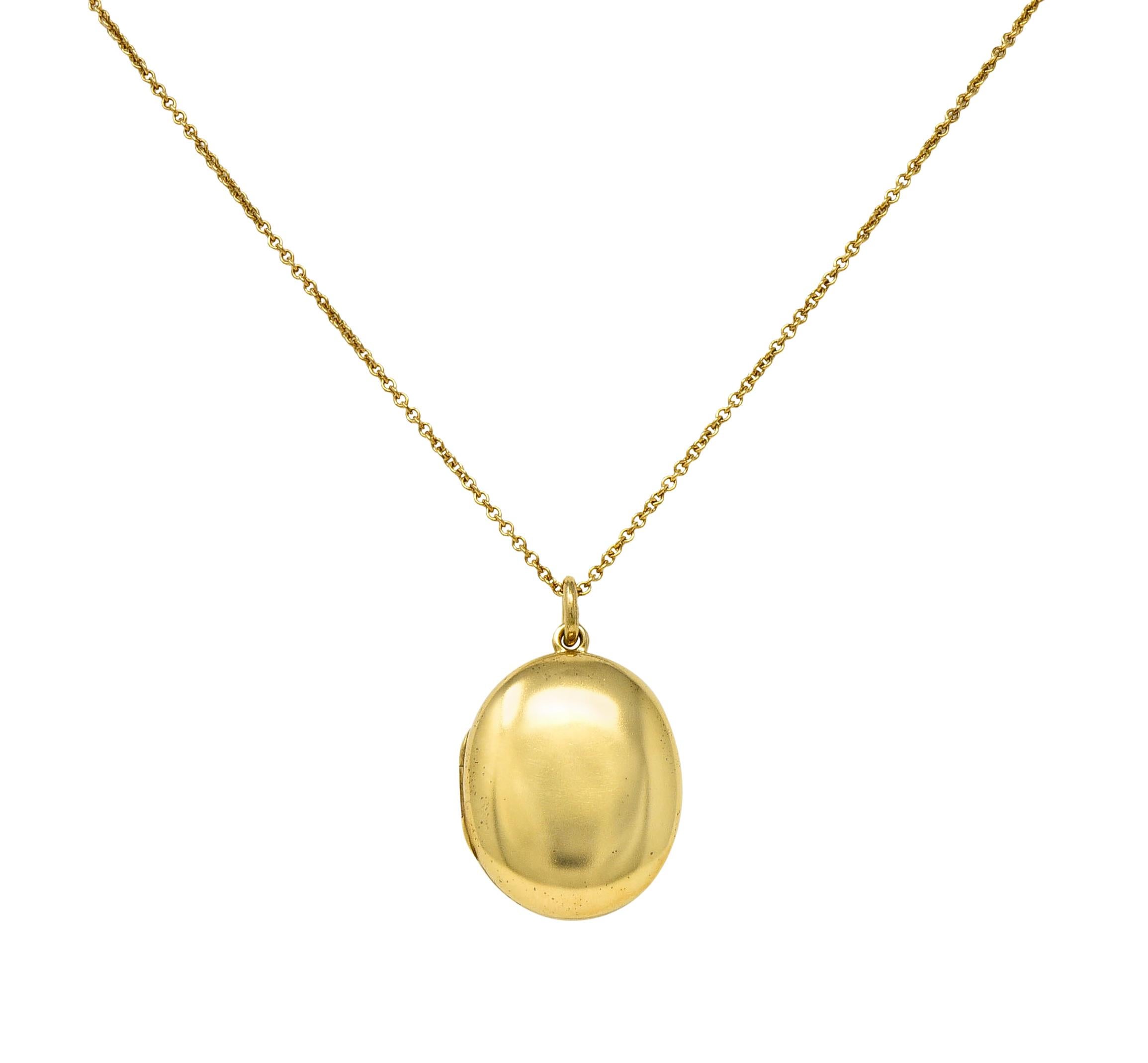 Tiffany & Co. Vintage 14 Karat Yellow Gold Oval Locket Pendant Necklace 1