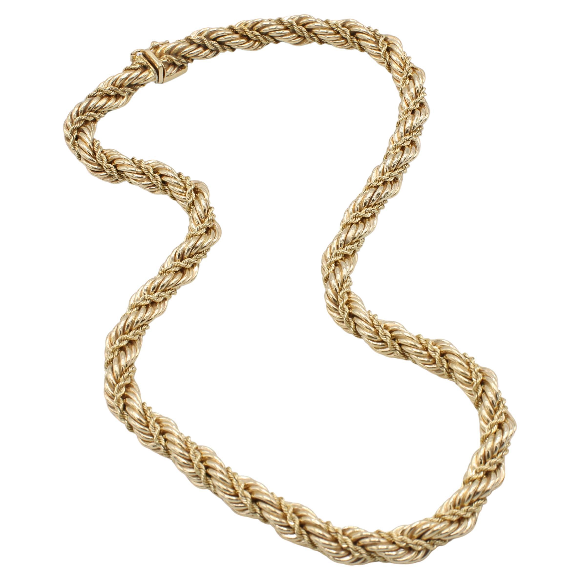Tiffany & Co. Vintage 14 Karat Yellow Gold Rope Twist Chain Necklace 
Metal: 14k yellow gold
Weight: 52.39 grams
Length: 16.5 inches
Width: 7.5mm
Signed: Tiffany & Co. 585
