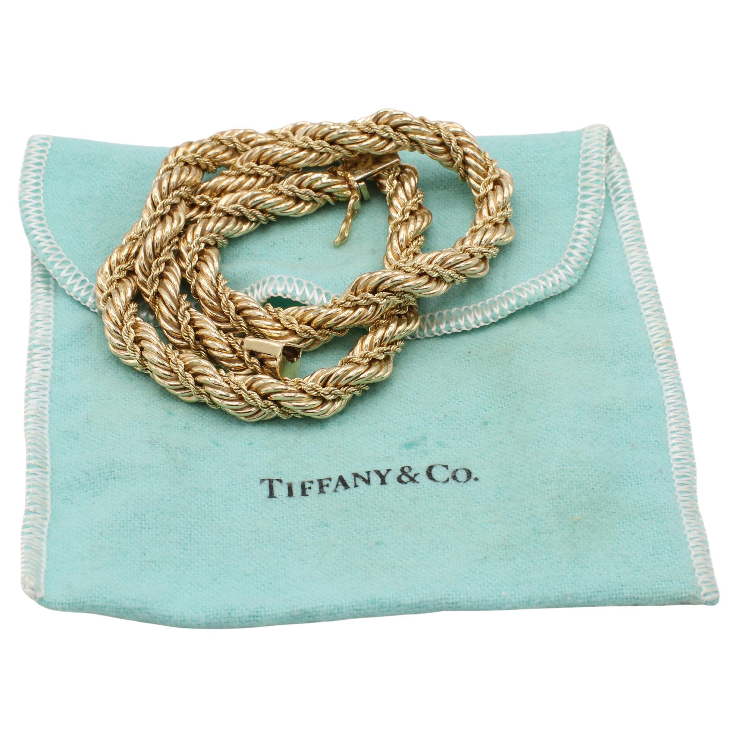 Tiffany & Co. Vintage 14 Karat Yellow Gold Rope Twist Chain Necklace In Excellent Condition In  Baltimore, MD