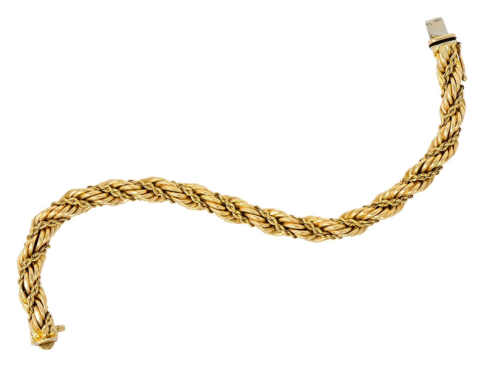 Designed as a polished twisted rope chain encircled with a smaller faceted twisted rope chain

Completed by concealed clasp with figure eight safety

Circa 1970's

Partially signed Tiffany & Co. and stamped 585 for 14 karat gold

Length: 7 1/2
