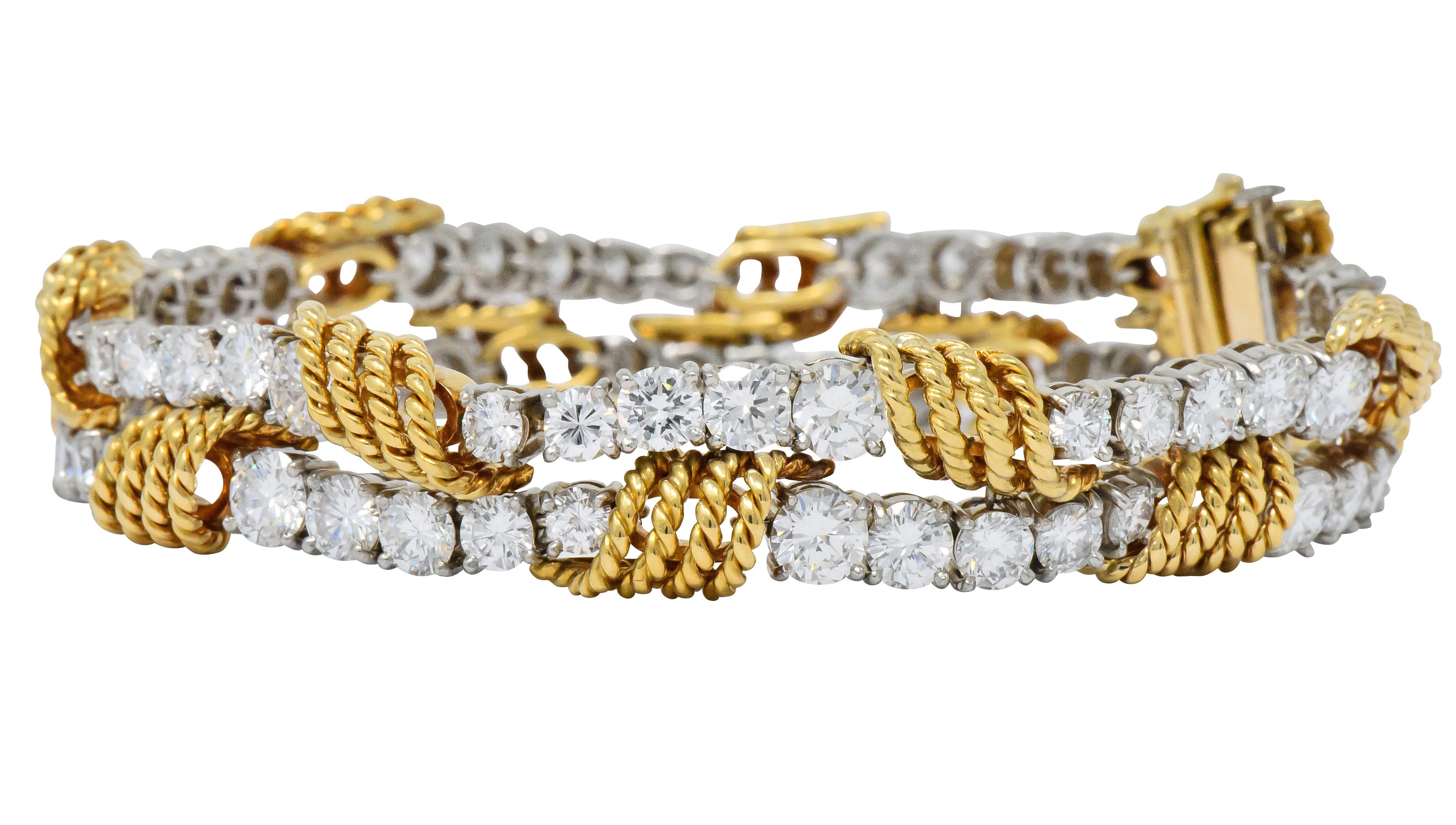 Modern Tiffany & Co. Vintage 14.00 Carat Diamond 18 Karat Gold Platinum Bracelet