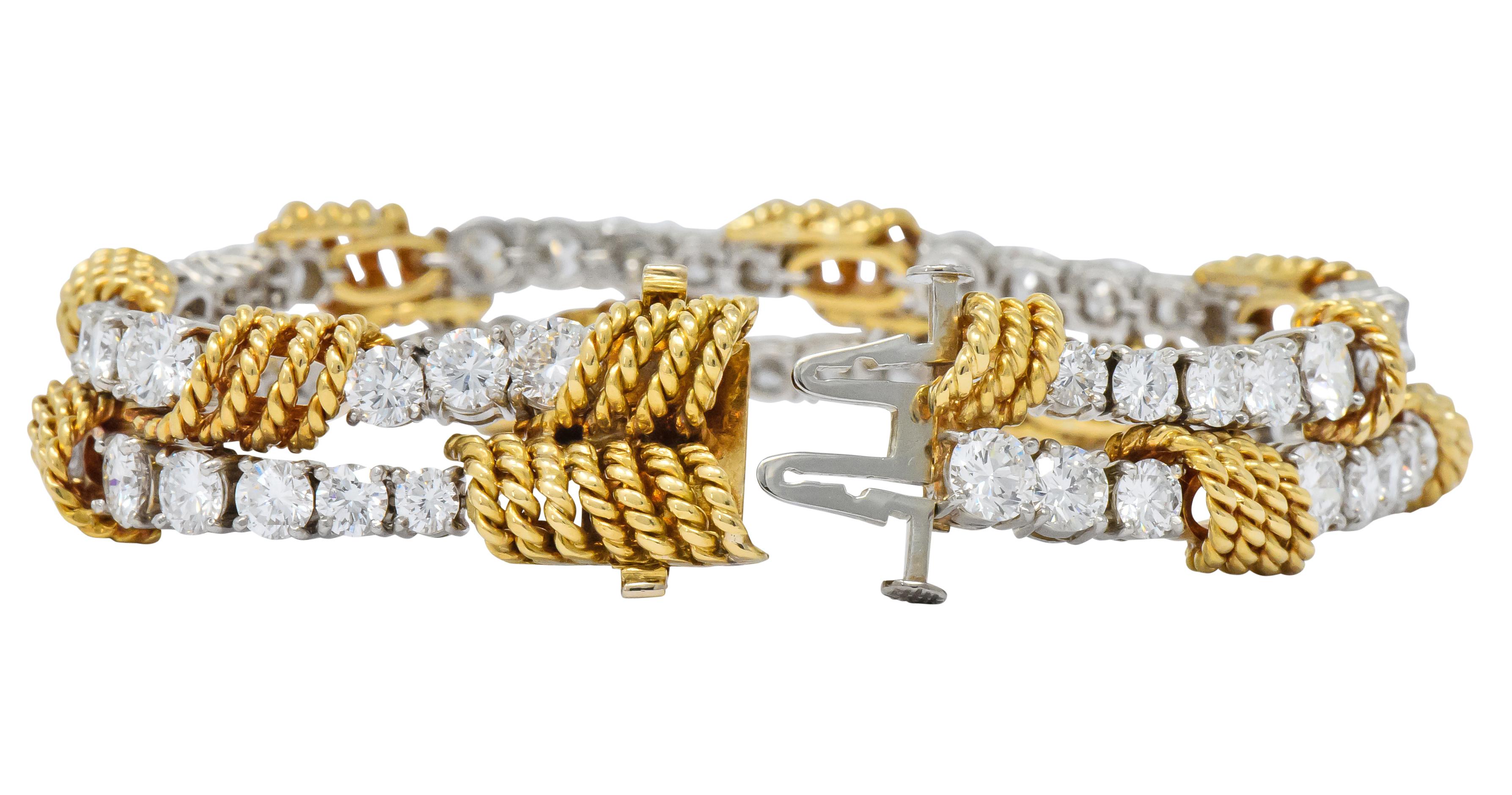 Round Cut Tiffany & Co. Vintage 14.00 Carat Diamond 18 Karat Gold Platinum Bracelet