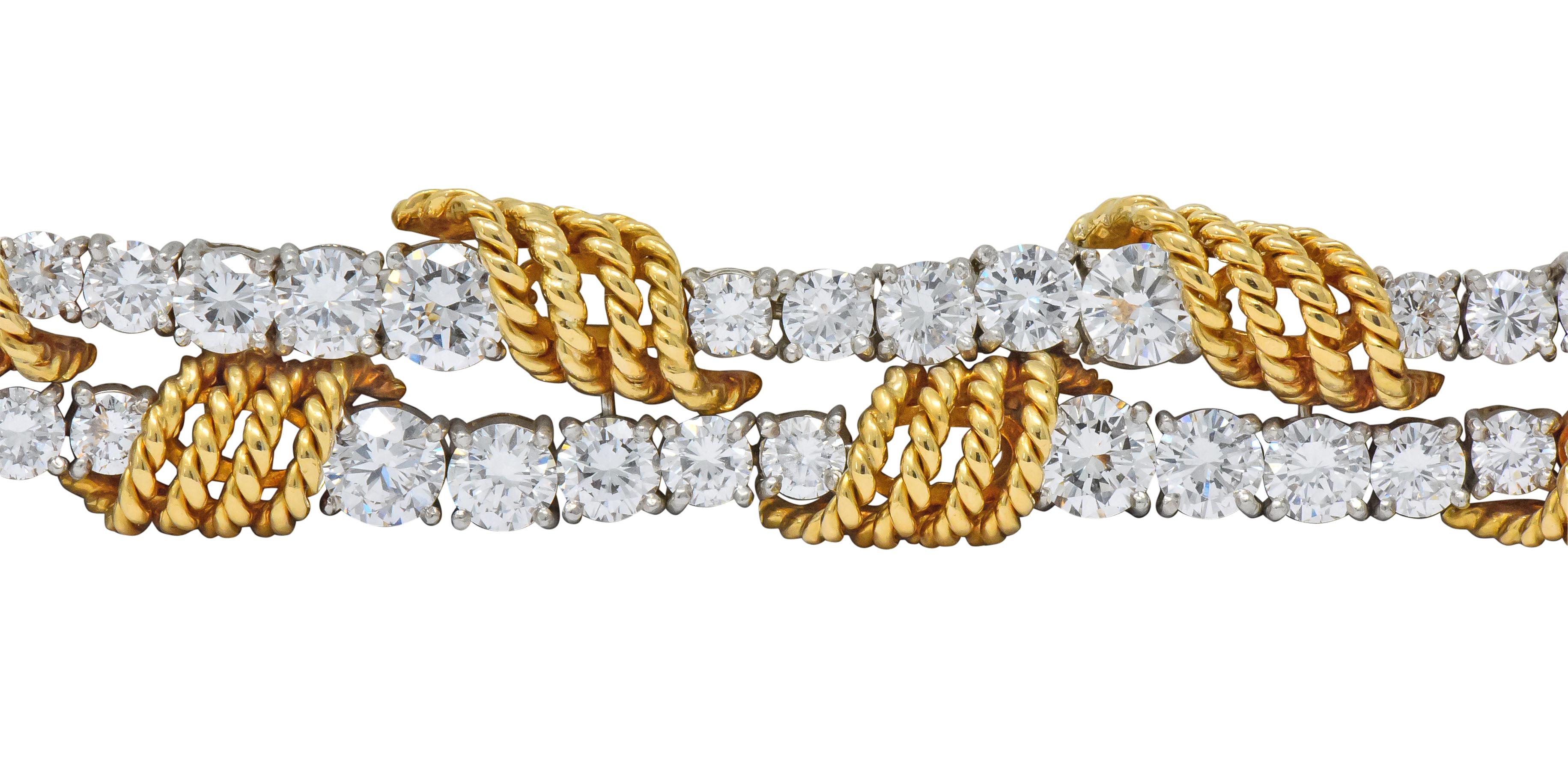 Tiffany & Co. Vintage 14.00 Carat Diamond 18 Karat Gold Platinum Bracelet In Excellent Condition In Philadelphia, PA