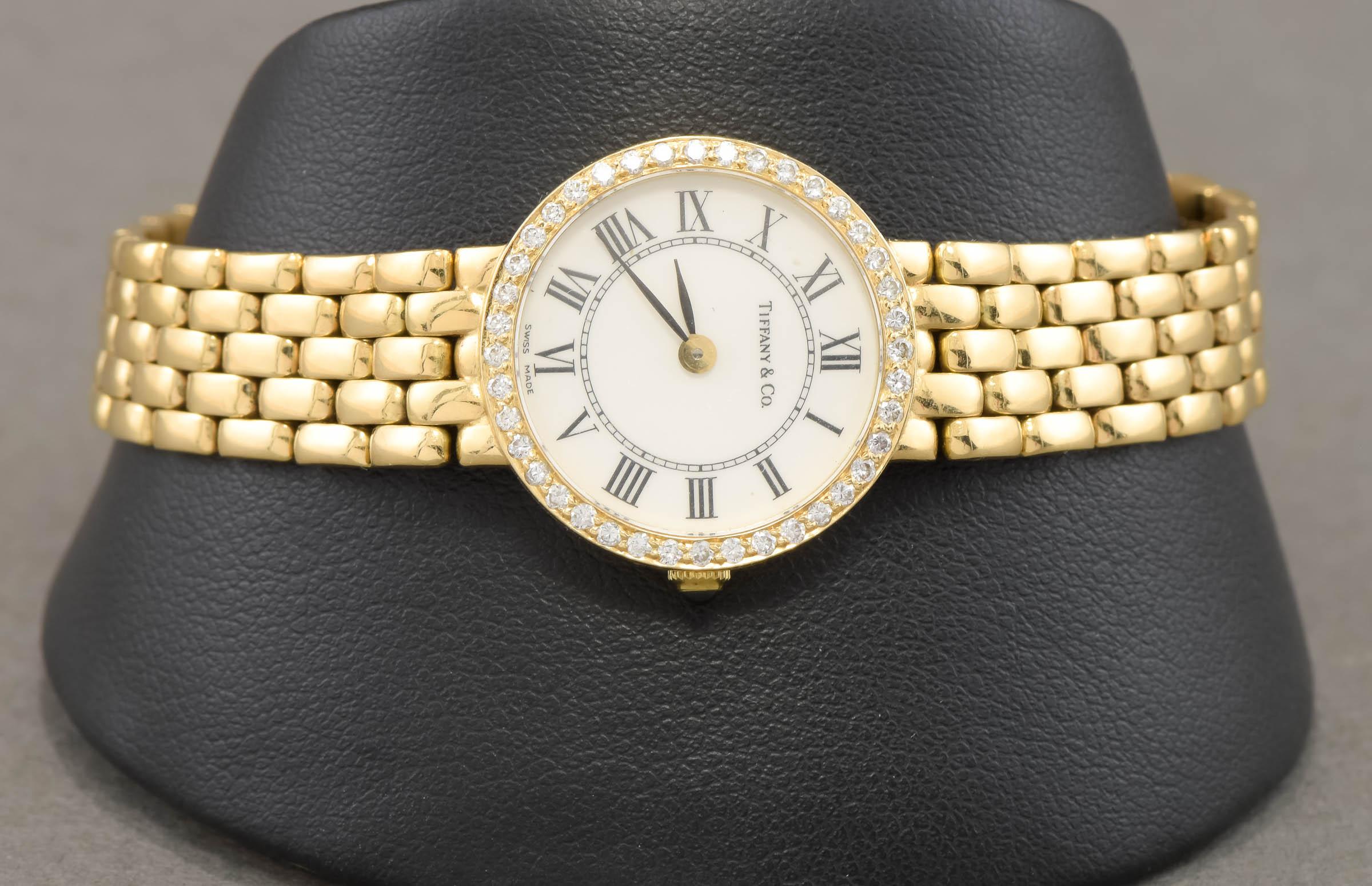 With a classic elegance, this lovely Tiffany & Co. ladies watch is versatile - perfect for both casual and dressy occasions. It's keeping perfect time so is ready to wear and enjoy.

The case and cobblestone style bracelet is made of 14K yellow