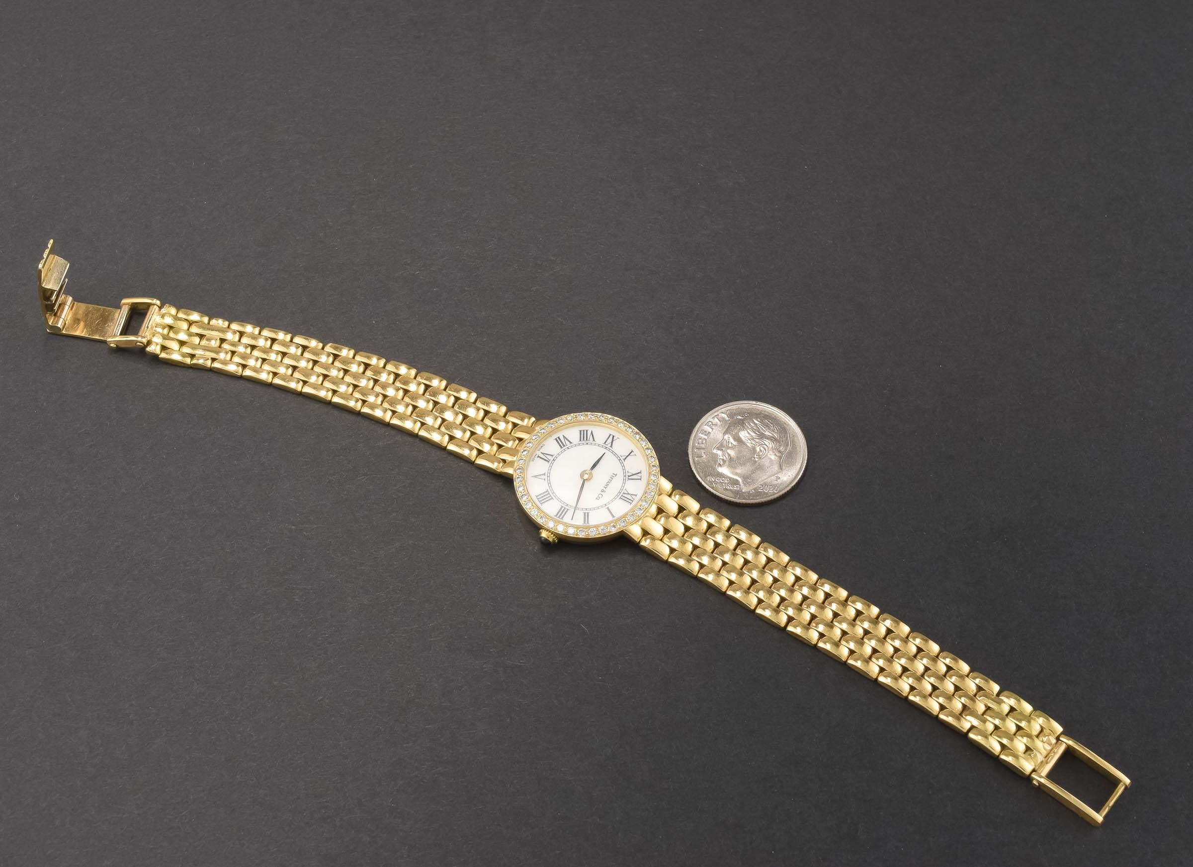 Taille brillant TIFFANY & Co. Montre vintage pour dames en or 14K avec diamants