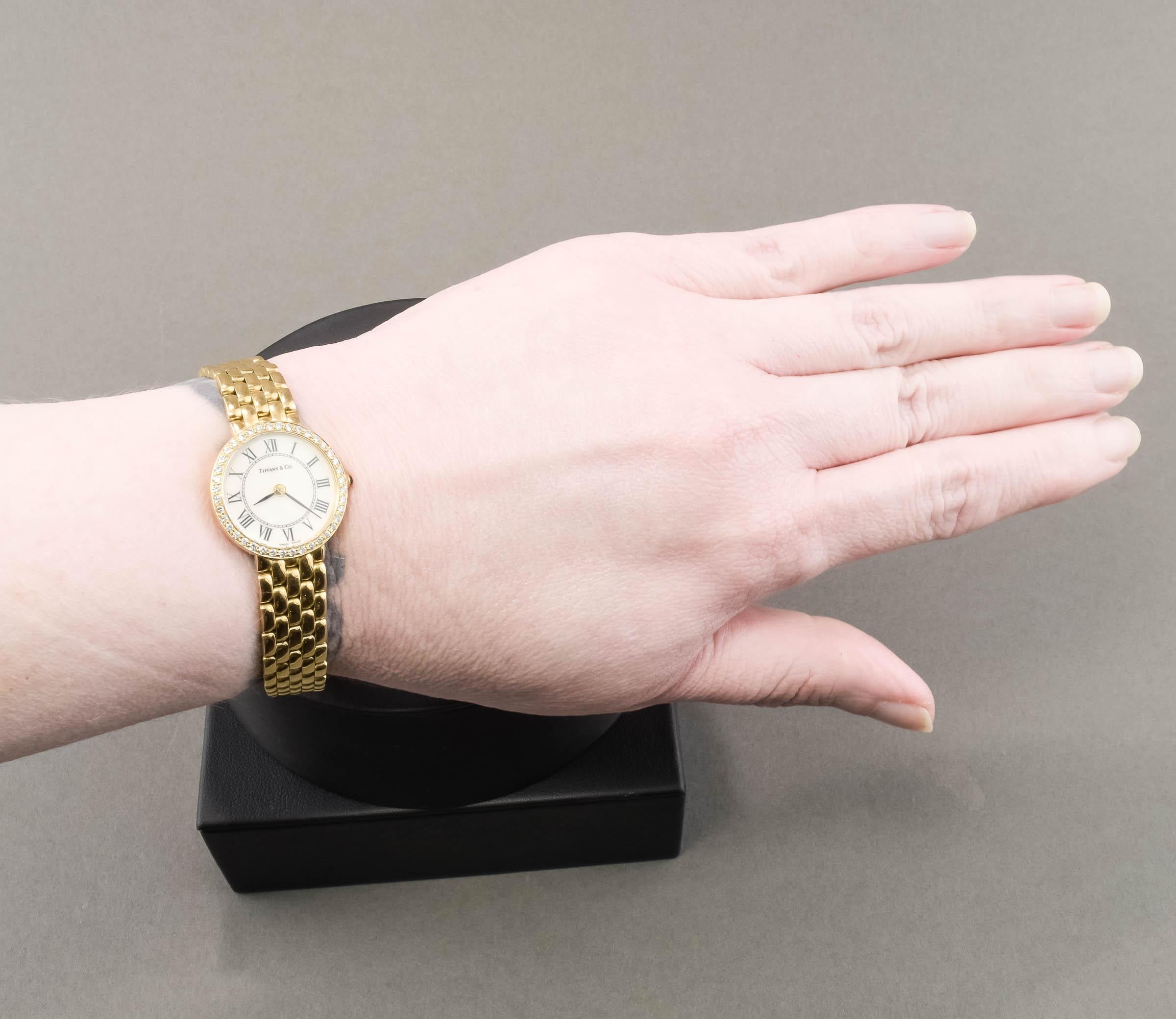TIFFANY & Co. Montre vintage pour dames en or 14K avec diamants 1