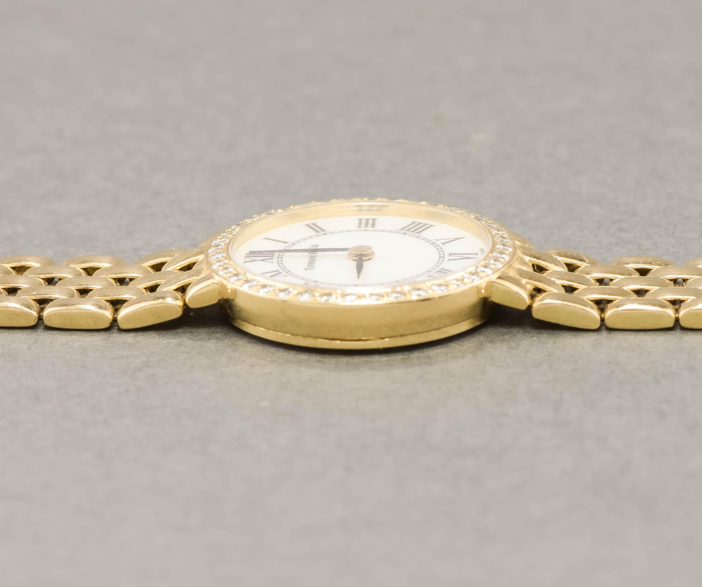 TIFFANY & Co. Vintage 14K Gold Diamond Ladies Watch In Good Condition In Danvers, MA