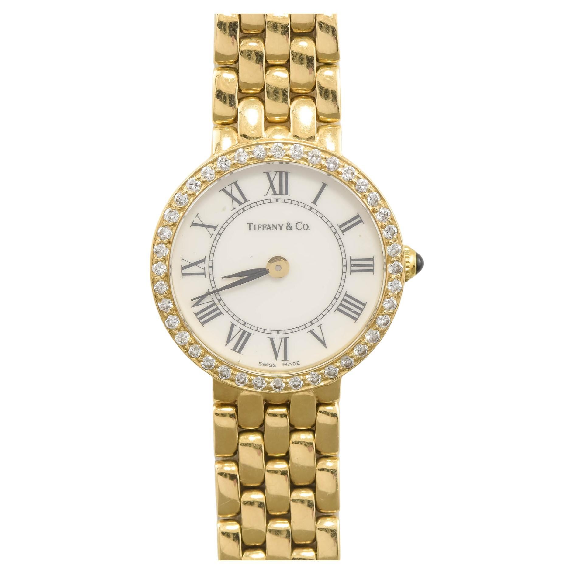 TIFFANY & Co. Montre vintage pour dames en or 14K avec diamants