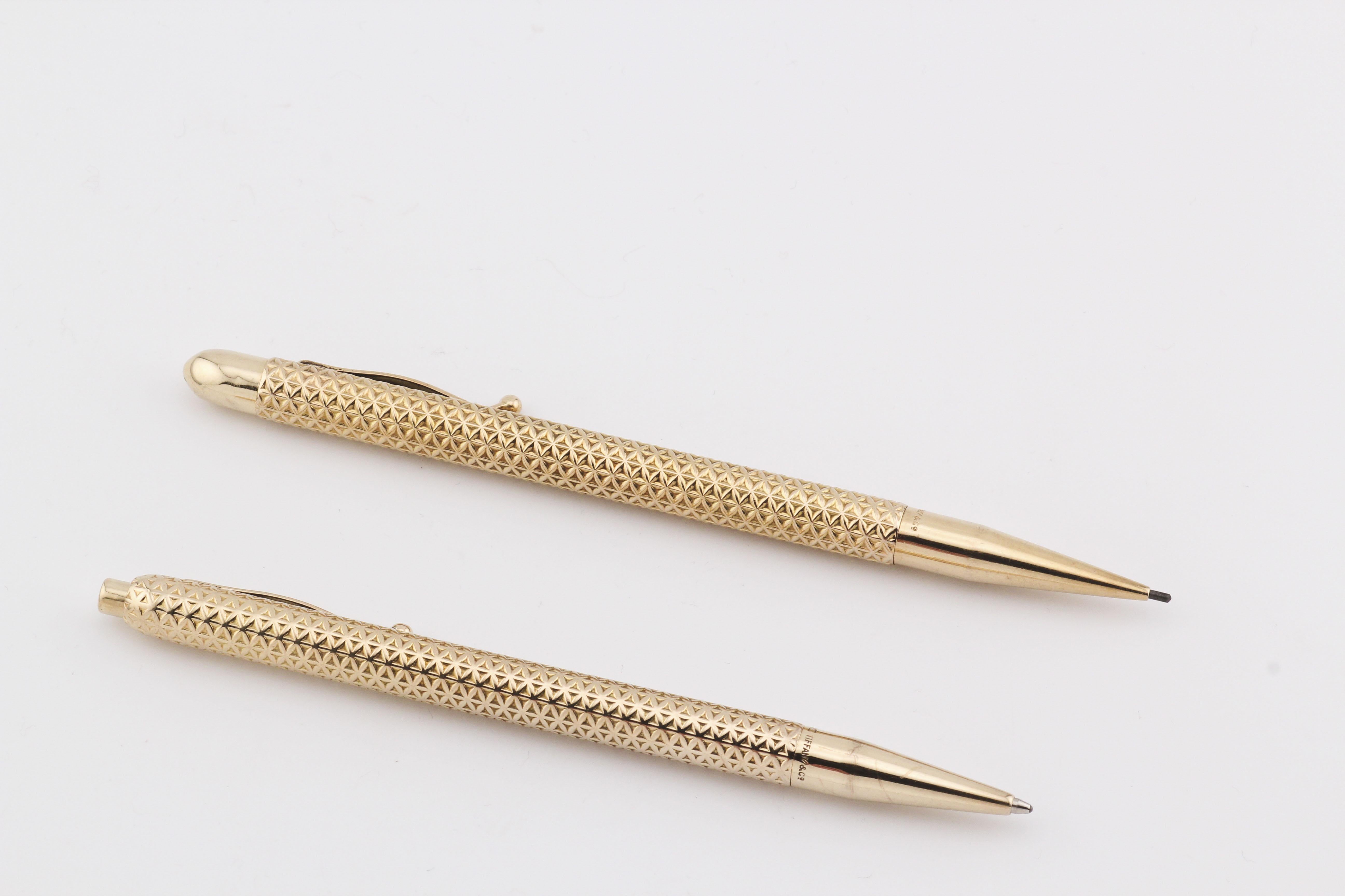 Women's or Men's Tiffany & Co. Vintage 14k Yellow Gold Ballpoint Pen and Pencil Set For Sale