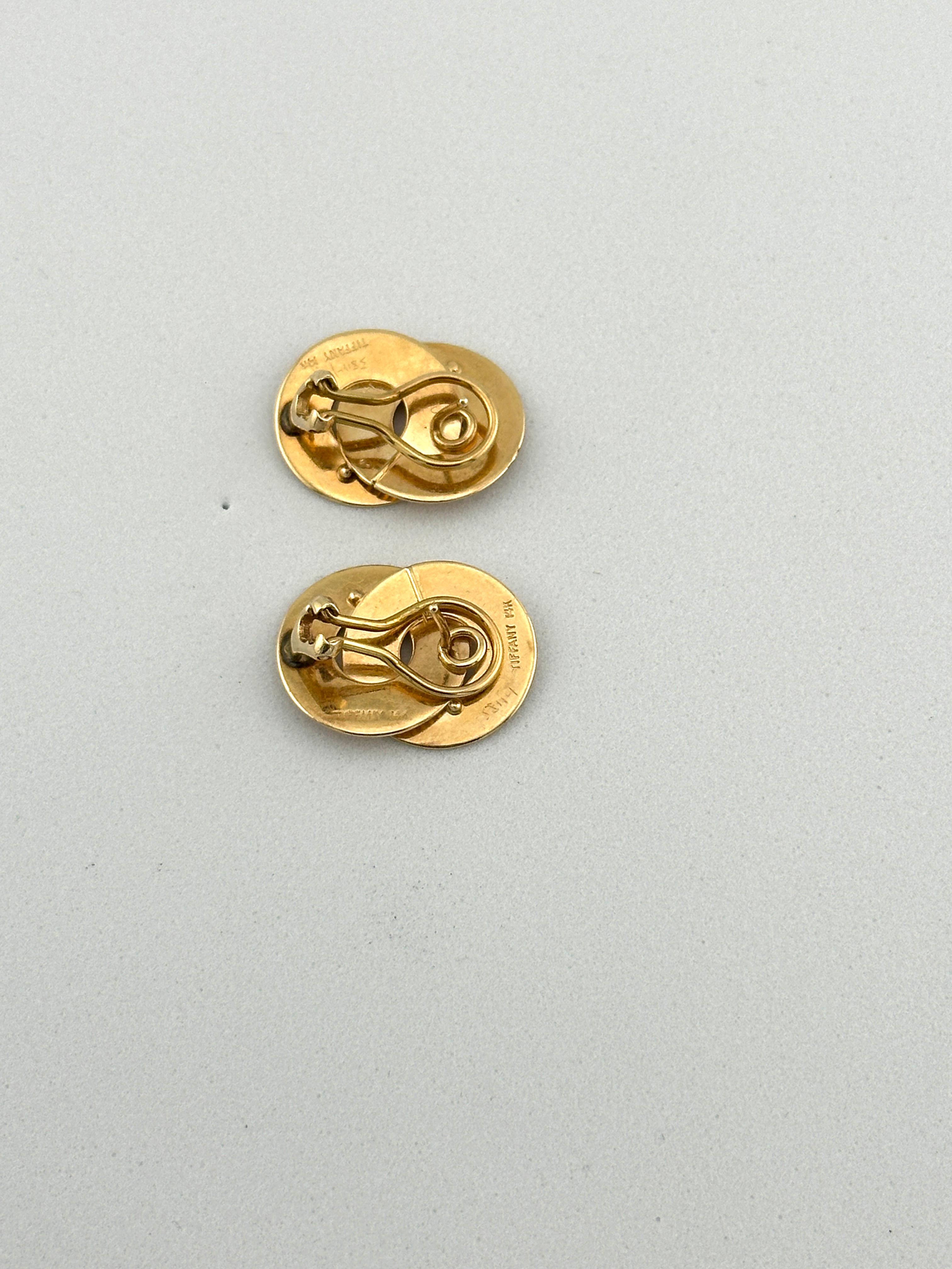 Tiffany & Co. Vintage 14K Yellow Gold Circle Ribbon Earrings For Sale 2