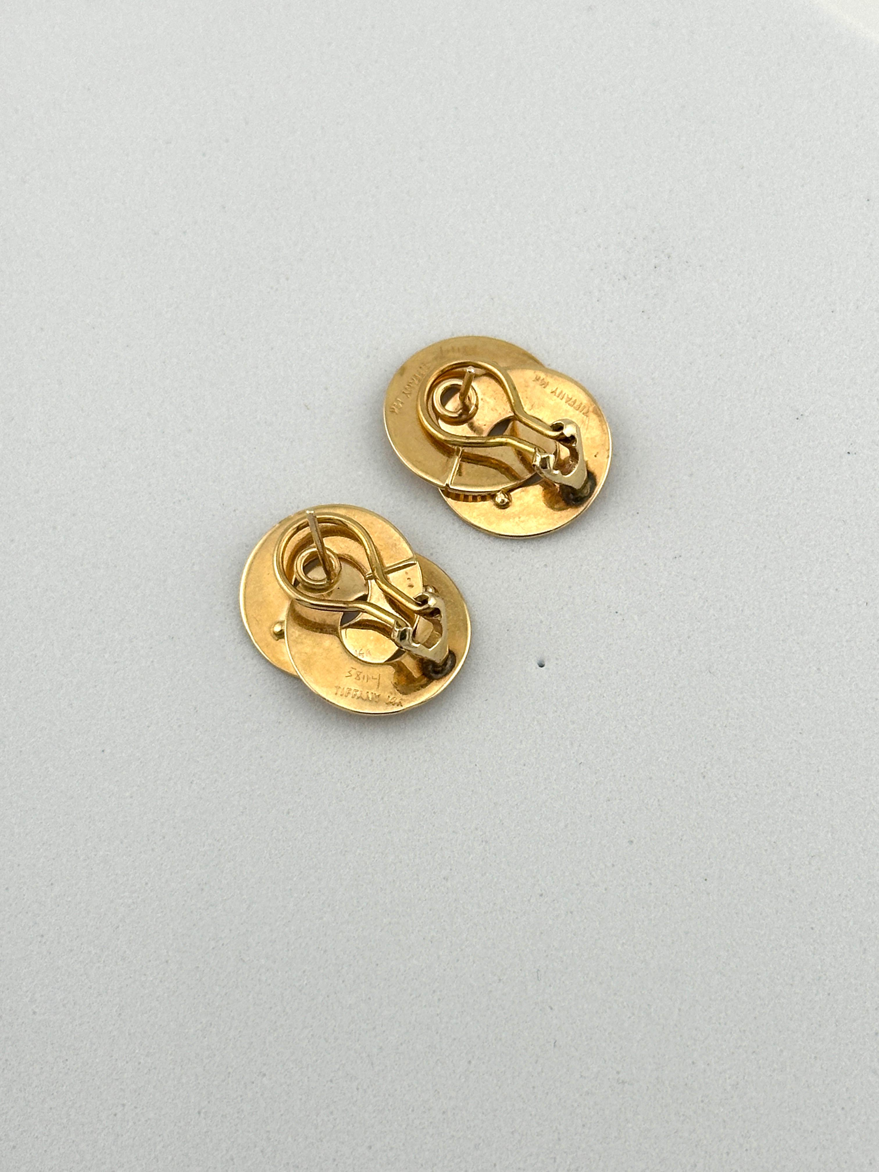 Tiffany & Co. Vintage 14K Yellow Gold Circle Ribbon Earrings For Sale 3