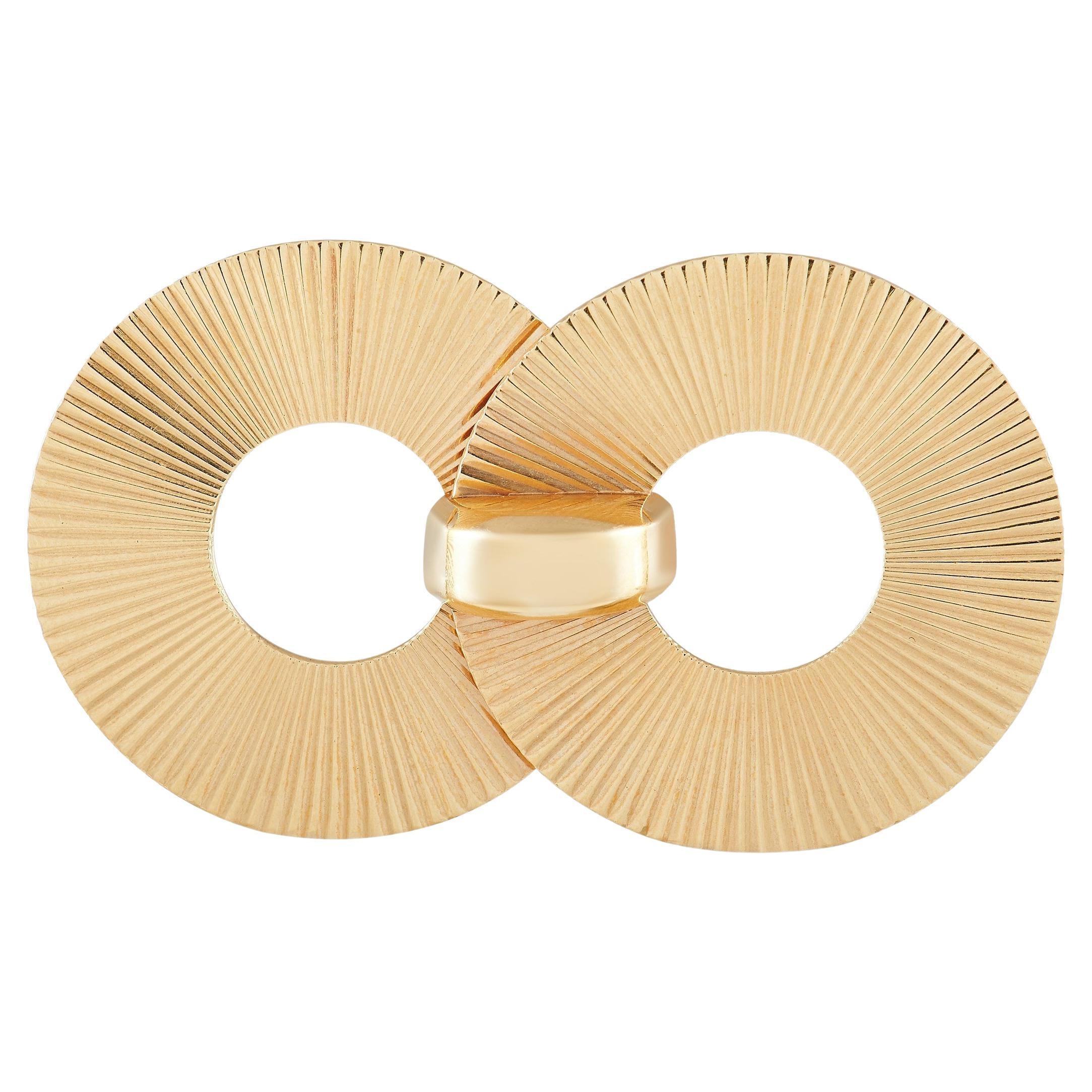 Tiffany & Co. Vintage 14K Yellow Gold Fluted Double Circle Brooch For Sale