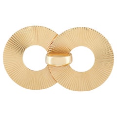 Tiffany & Co. Vintage 14K Gelbgold geriffelte doppelkreisförmige Brosche