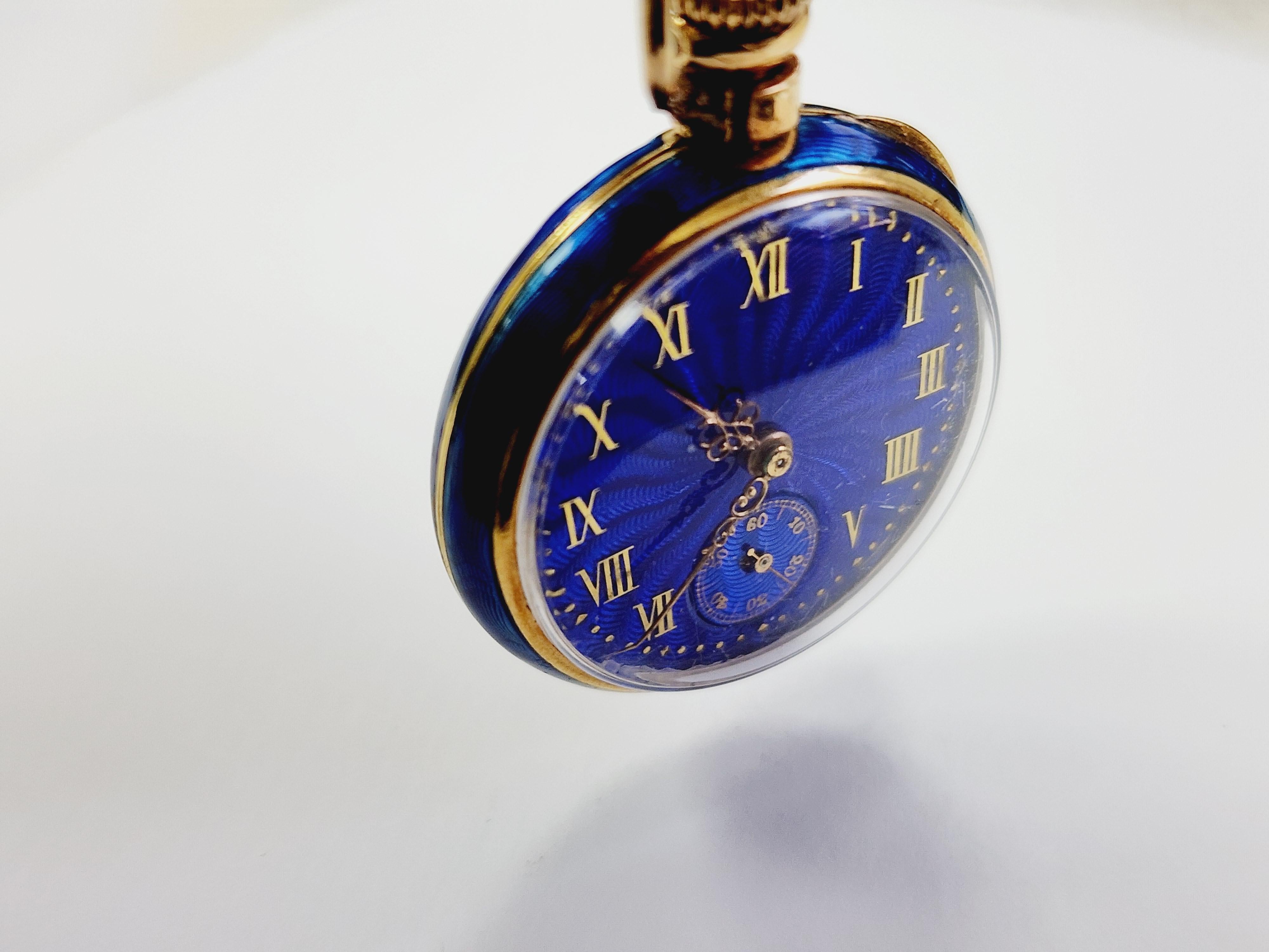 Tiffany & Co. Vintage 18 Karat Blue Enamel Pendant Watch In Fair Condition For Sale In Great Neck, NY