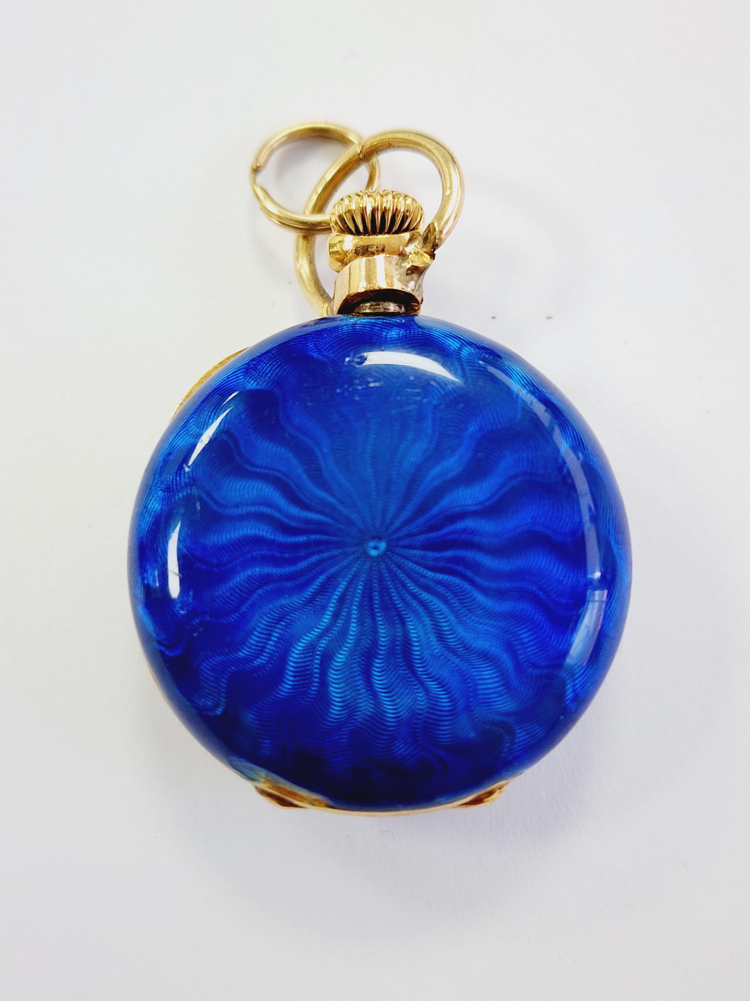 Women's or Men's Tiffany & Co. Vintage 18 Karat Blue Enamel Pendant Watch For Sale