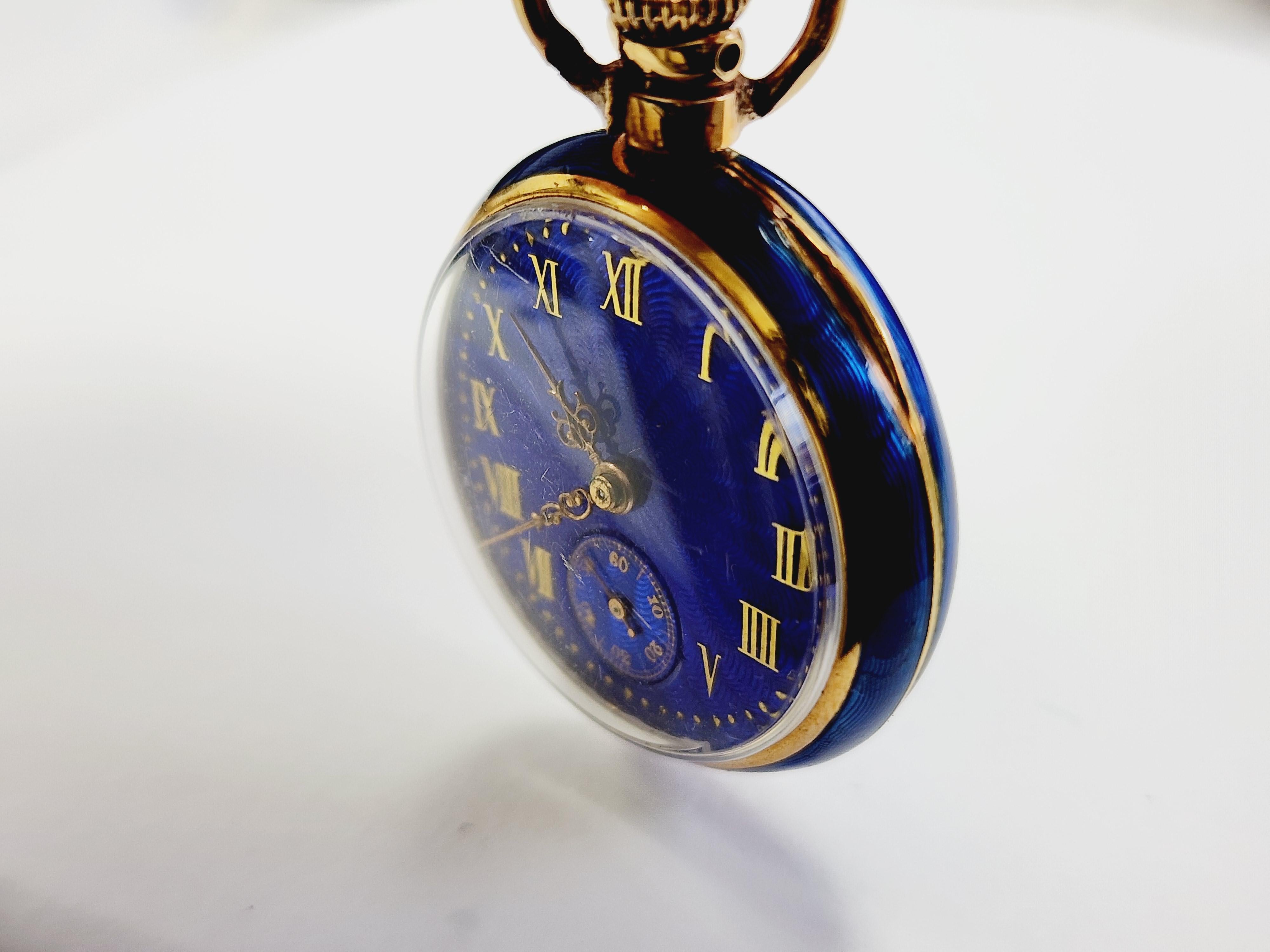 Tiffany & Co. Vintage 18 Karat Blue Enamel Pendant Watch For Sale 1