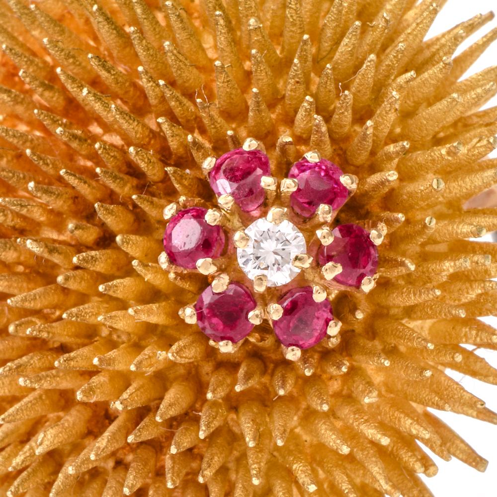 Tiffany & Co. Vintage 18 Karat Diamond Ruby Sea Urchin Brooch Pin In Excellent Condition In Miami, FL