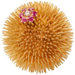 Tiffany & Co. Vintage 18 Karat Diamond Ruby Sea Urchin Brooch Pin