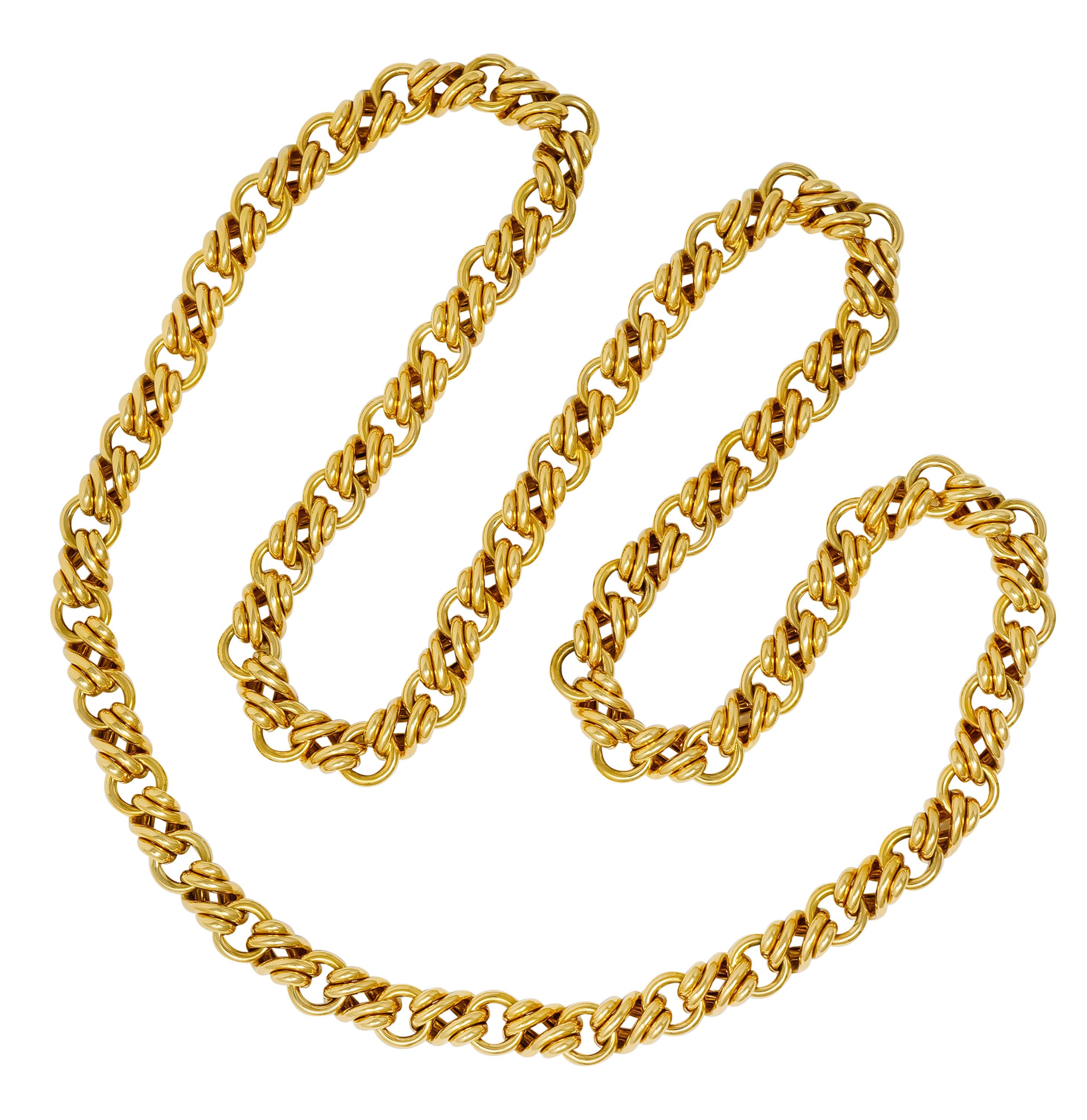 Chain style necklace comprised of oval links alternating with curbed links

Featuring a bright polished finish

Completed by a concealed clasp and two figure eight safeties

Fully signed Tiffany & Co. Germany

Stamped 18kt for 18 karat gold

Length: