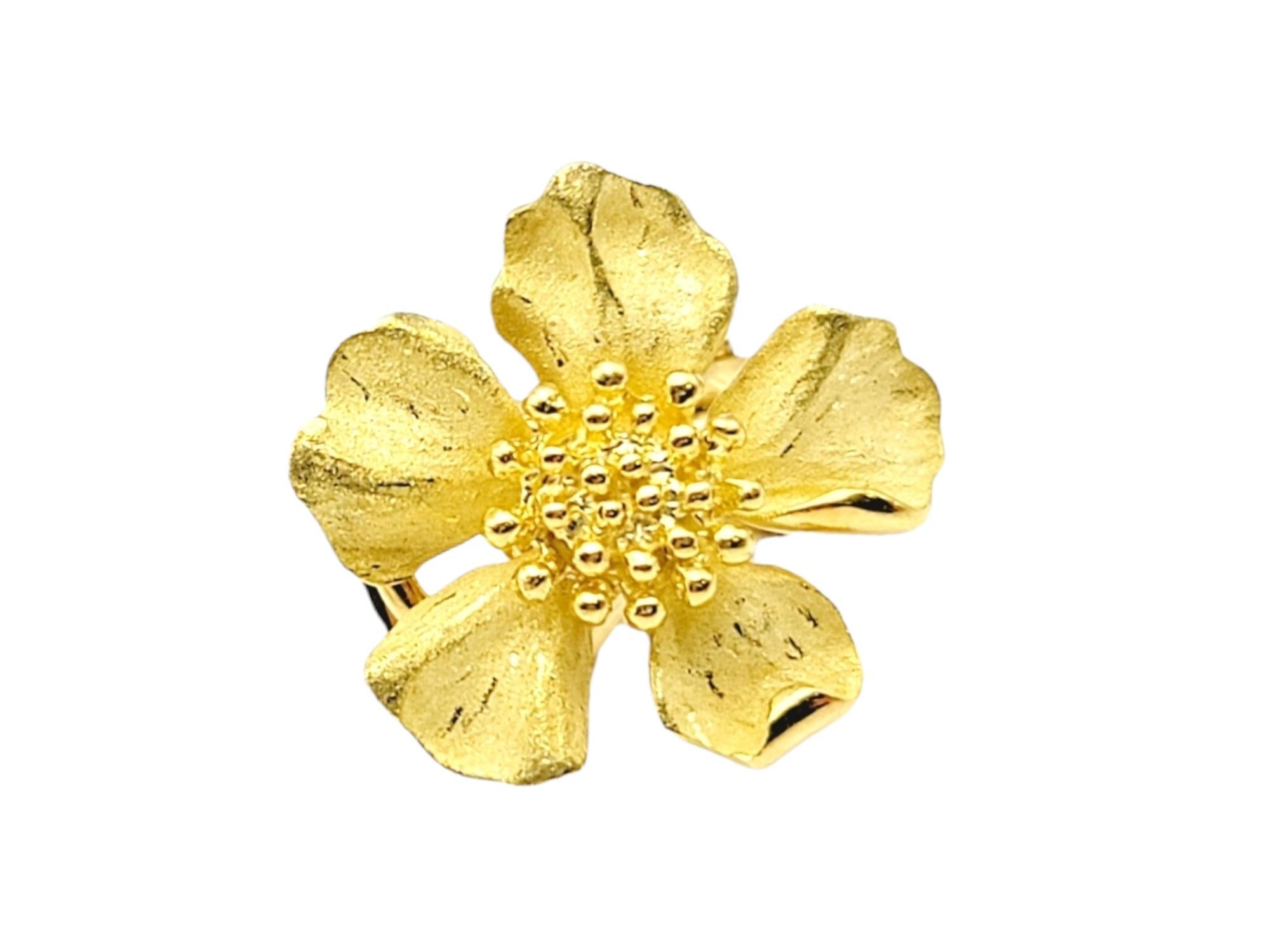 Tiffany & Co. Vintage 18 Karat Yellow Gold 3D Dogwood Flower Pierced Earrings 1