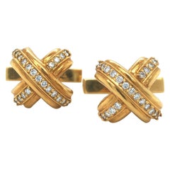 Tiffany & Co. Vintage 18 Karat Yellow Gold and .55 Carat Diamond X Cuff Links