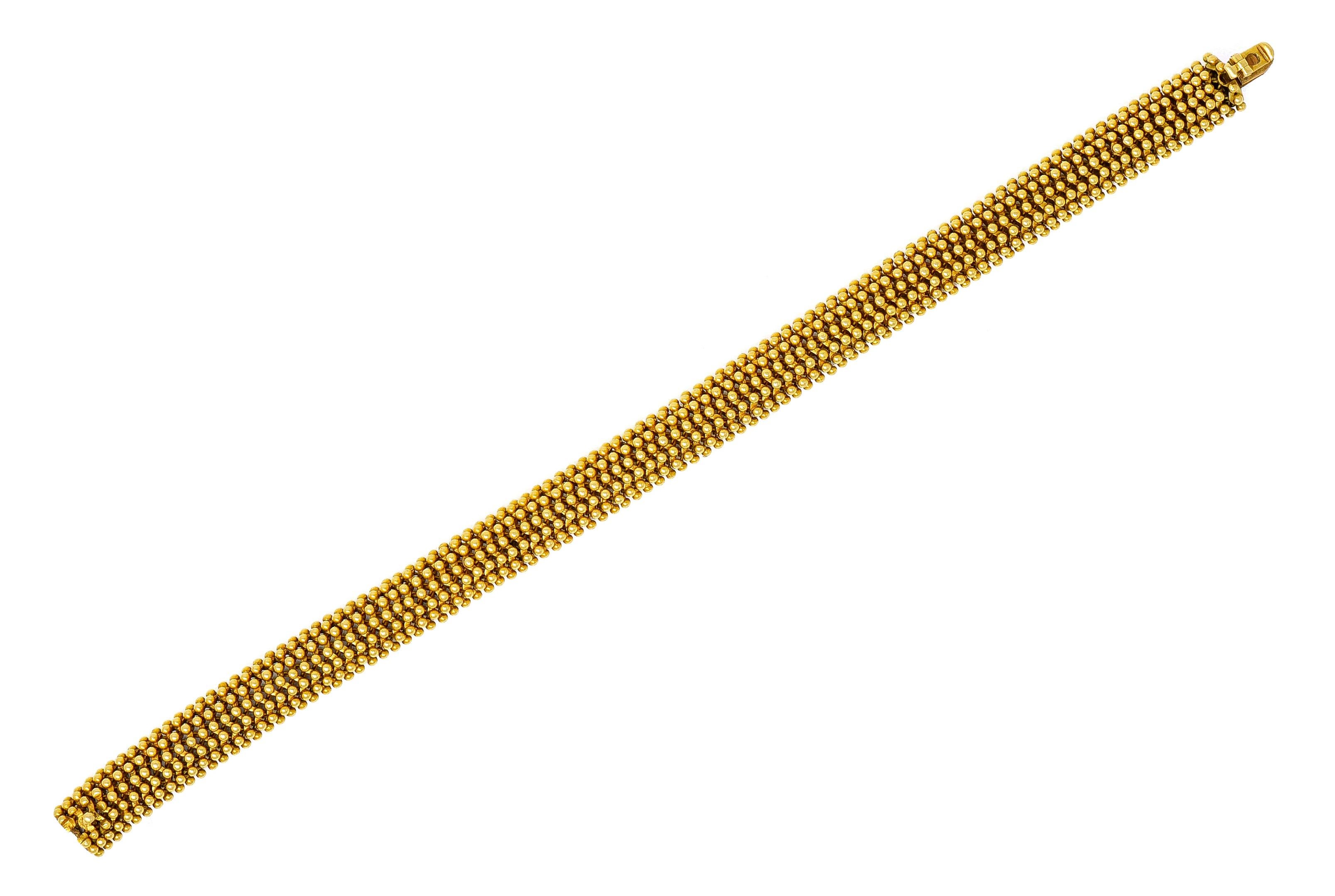 Designed as a voluminous linked bracelet with fluid movement

Decorated to front with polished gold beading

Completed by concealed clasp and hinged safety

Fully signed Tiffany & Co. Italy

Stamped 18K for 18 karat gold

Length: 7 1/4
