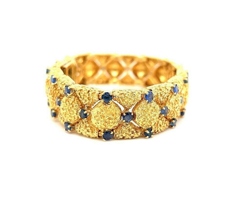 Tiffany & Co. Vintage 18k Yellow Gold & Blue Sapphire Quilted Link Bracelet 7
