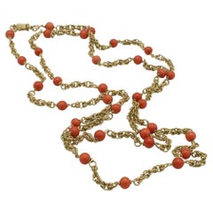 Tiffany & Co. Vintage 18 Karat Yellow Gold Coral Bead Station Chain Necklace