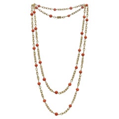 Tiffany & Co. Vintage 18 Karat Yellow Gold Coral Bead Station Chain Necklace