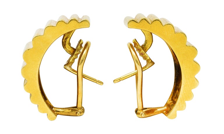 Tiffany and Co. Vintage 18 Karat Yellow Gold Fluted J-Hoop Earrings For ...