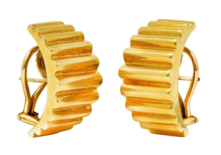 Tiffany and Co. Vintage 18 Karat Yellow Gold Fluted J-Hoop Earrings For ...