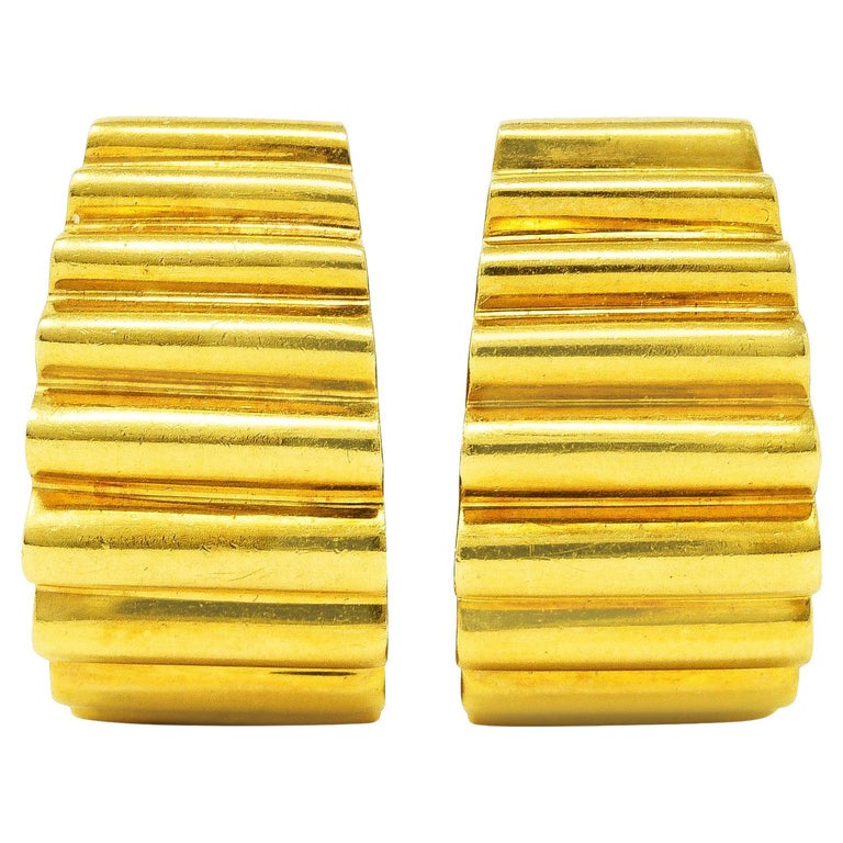 Tiffany and Co. Vintage 18 Karat Yellow Gold Fluted J-Hoop Earrings For ...