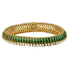 Tiffany & Co. Bracelet vintage en or jaune 18 carats, émail vert et diamants