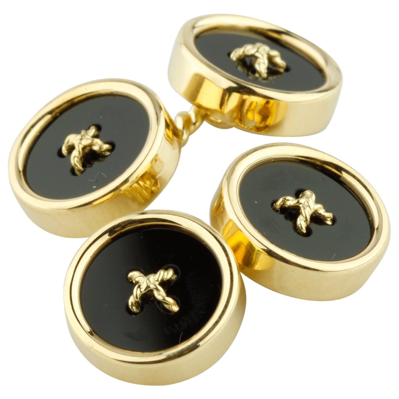 Tiffany & Co. Vintage 18 Karat Yellow Gold Onyx Button Cufflinks Great Condition For Sale