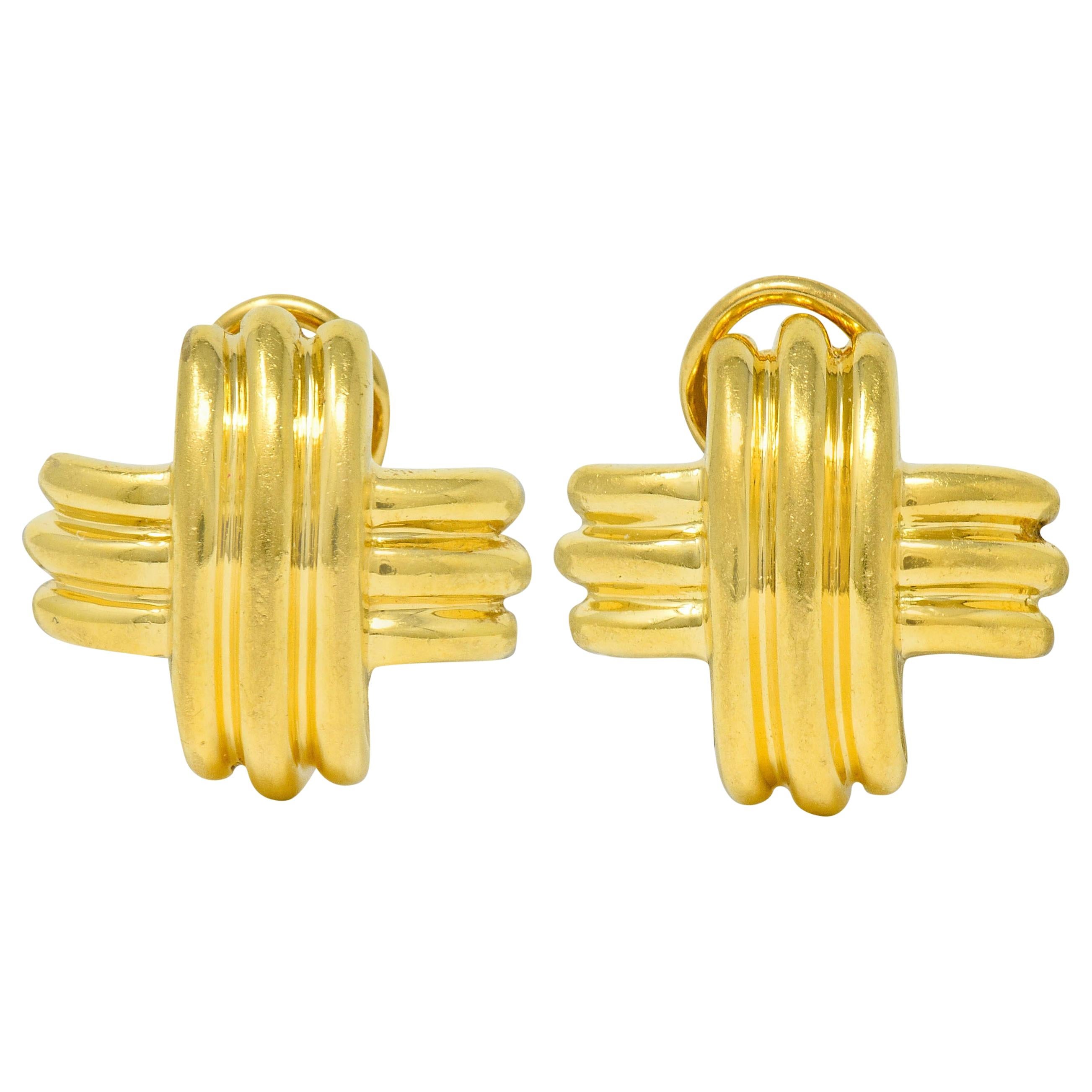 Tiffany & Co. Vintage 18 Karat Yellow Gold Signature X Cross Earrings