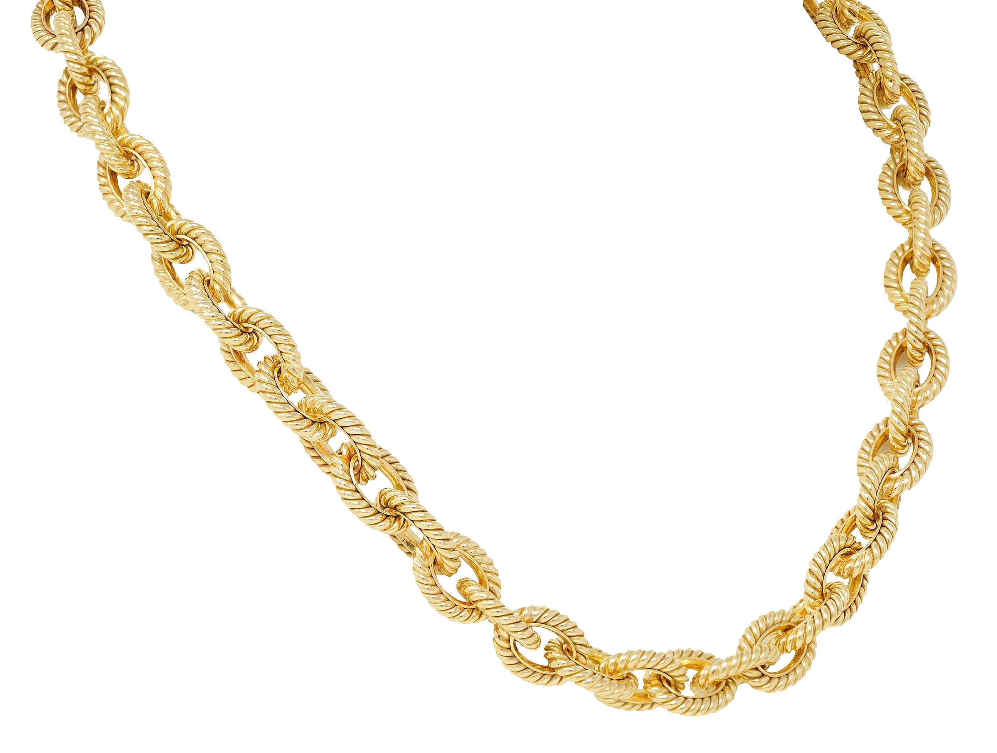 Women's or Men's Tiffany & Co Vintage 18 Karat Yellow Gold Twisted Rope Cable Link Chain Necklace